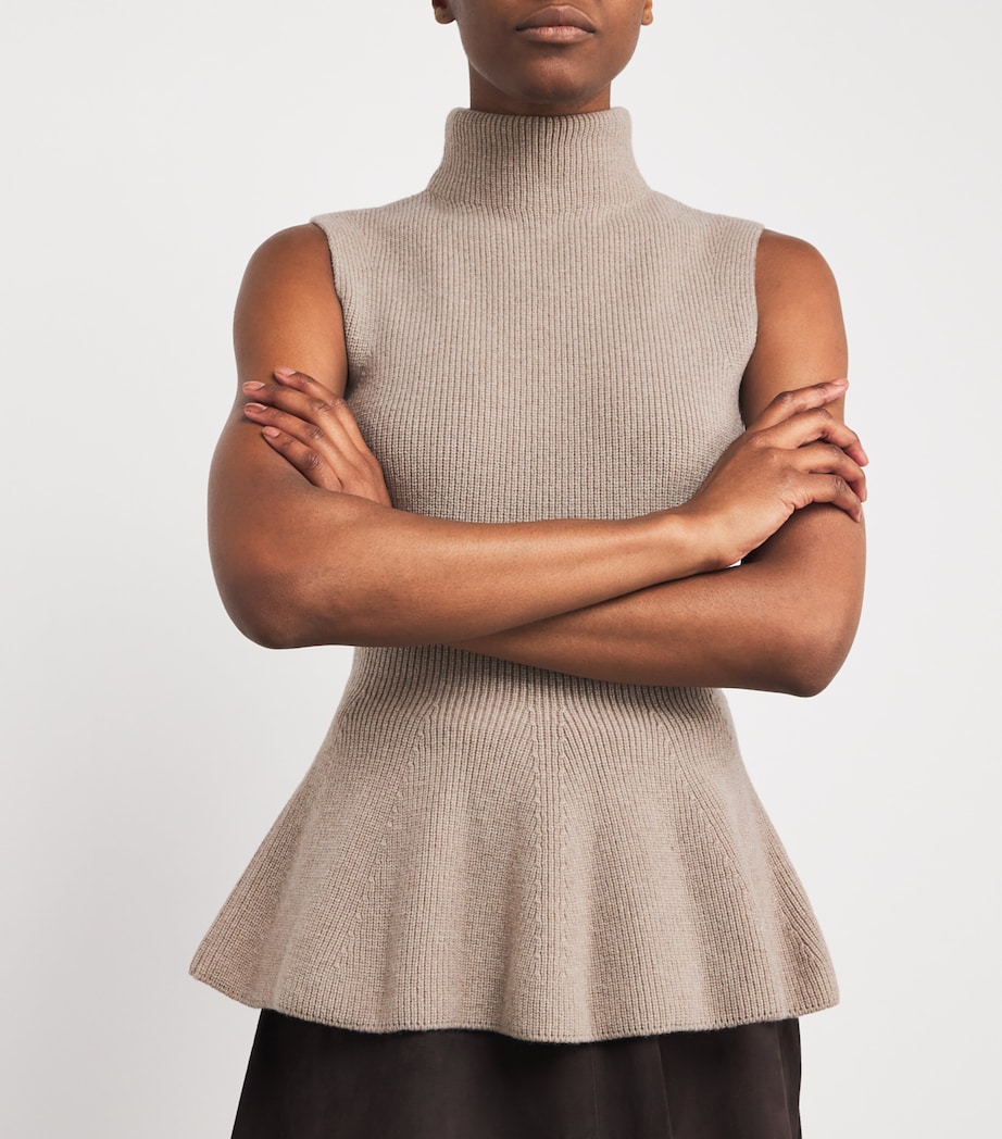 Wool-Cashmere Sleeveless Peplum Top 241 TAUPE MENANGE Image 6