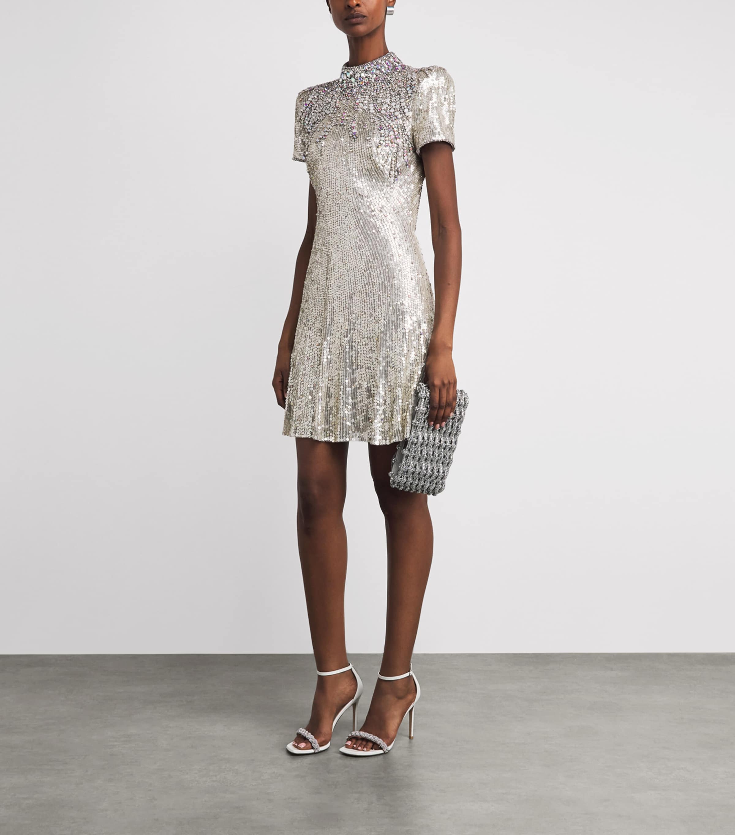 Jenny Packham Womens Sequin-Embellished Tala Mini Dress Snow Image 2