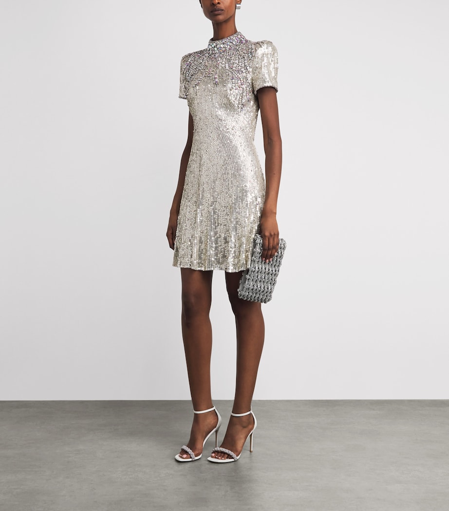 Jenny Packham Womens Sequin-Embellished Tala Mini Dress Snow Image 2