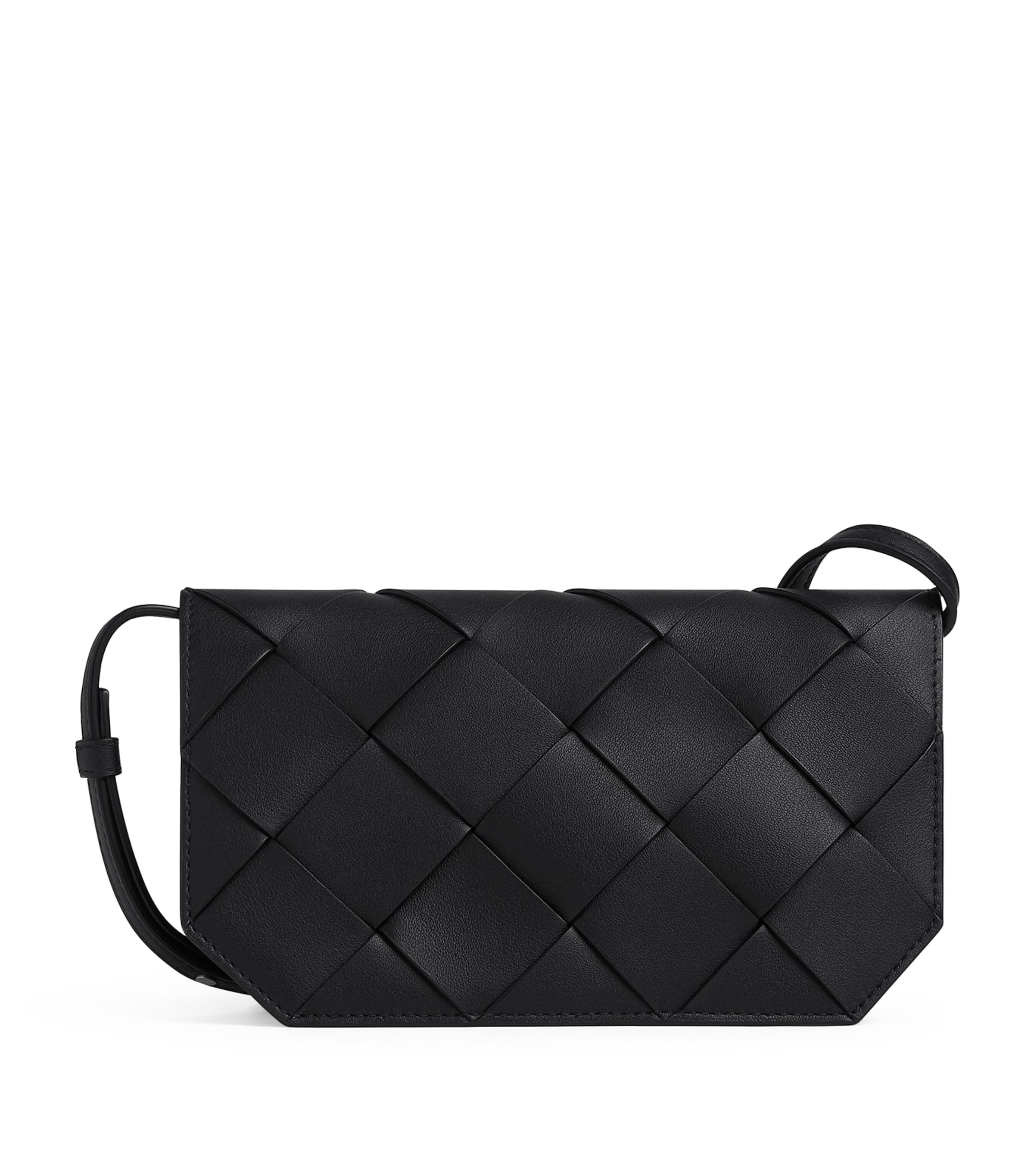 Bottega Veneta Leather Intreccio Cross-body Pouch In Gray