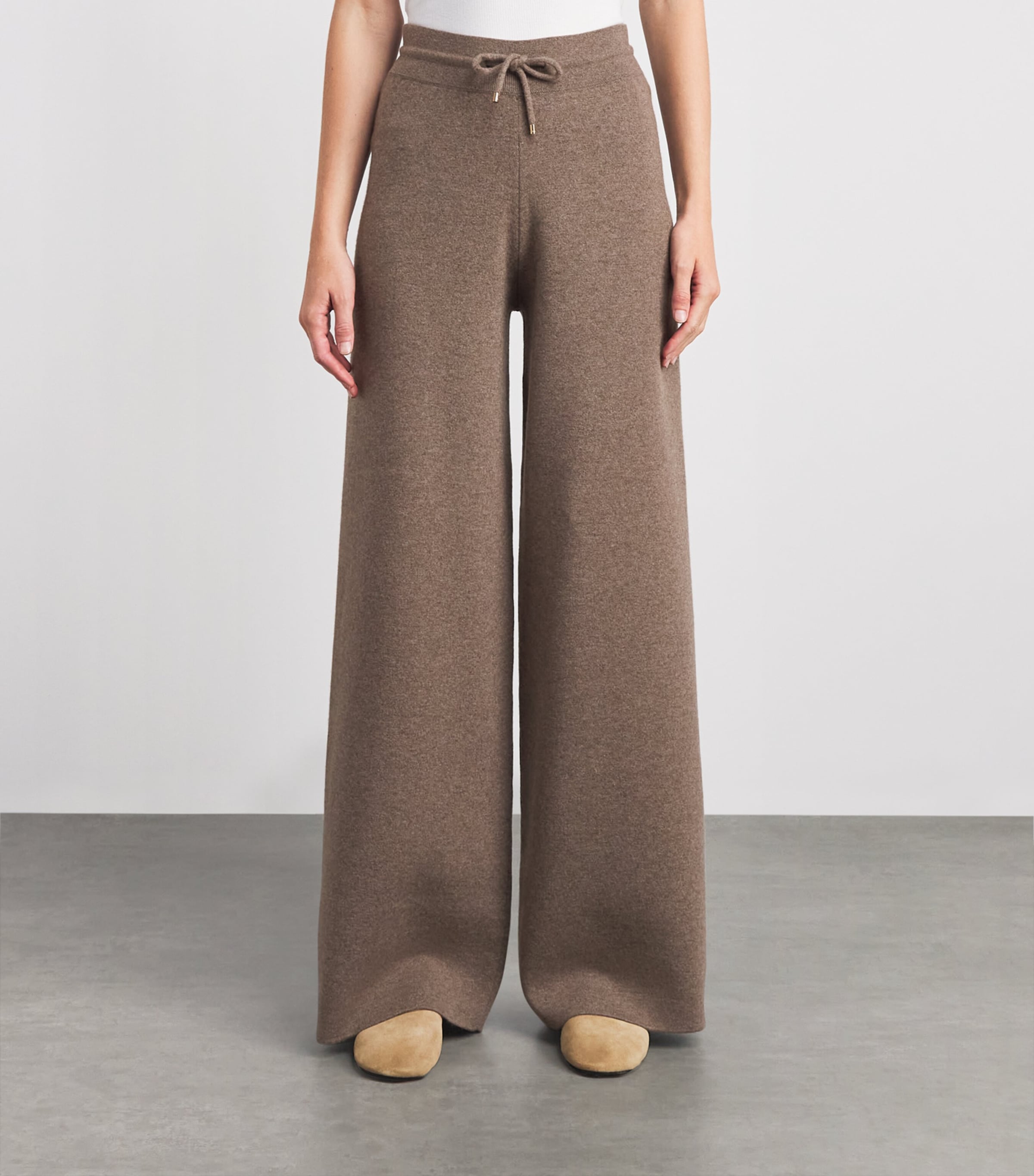 Agnona Womens Cashmere-Wool-Silk Wide-Leg Trousers Brown Mocha Image 4
