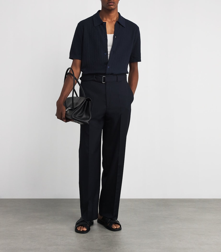 Organic Cotton Nolan Button-Up Polo Shirt NAVY BLUE 200 Image 2