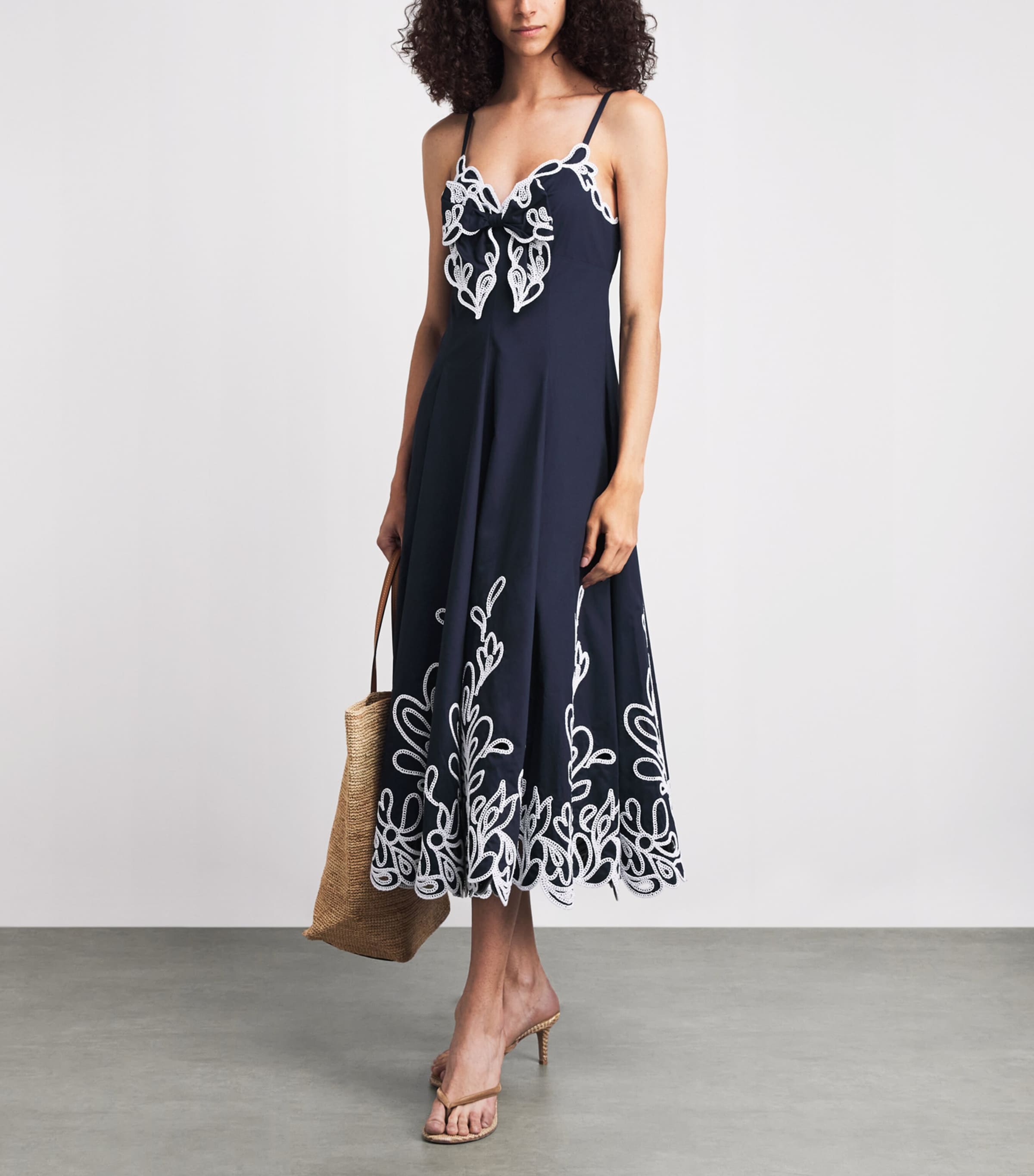 Cinq A Sept Womens Cotton Poplin Paisley Bloom Dama Midi Dress Navy/white Image 2