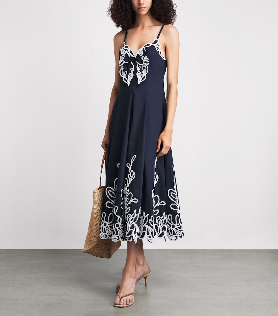 Cinq A Sept Womens Cotton Poplin Paisley Bloom Dama Midi Dress Navy/white Image 2