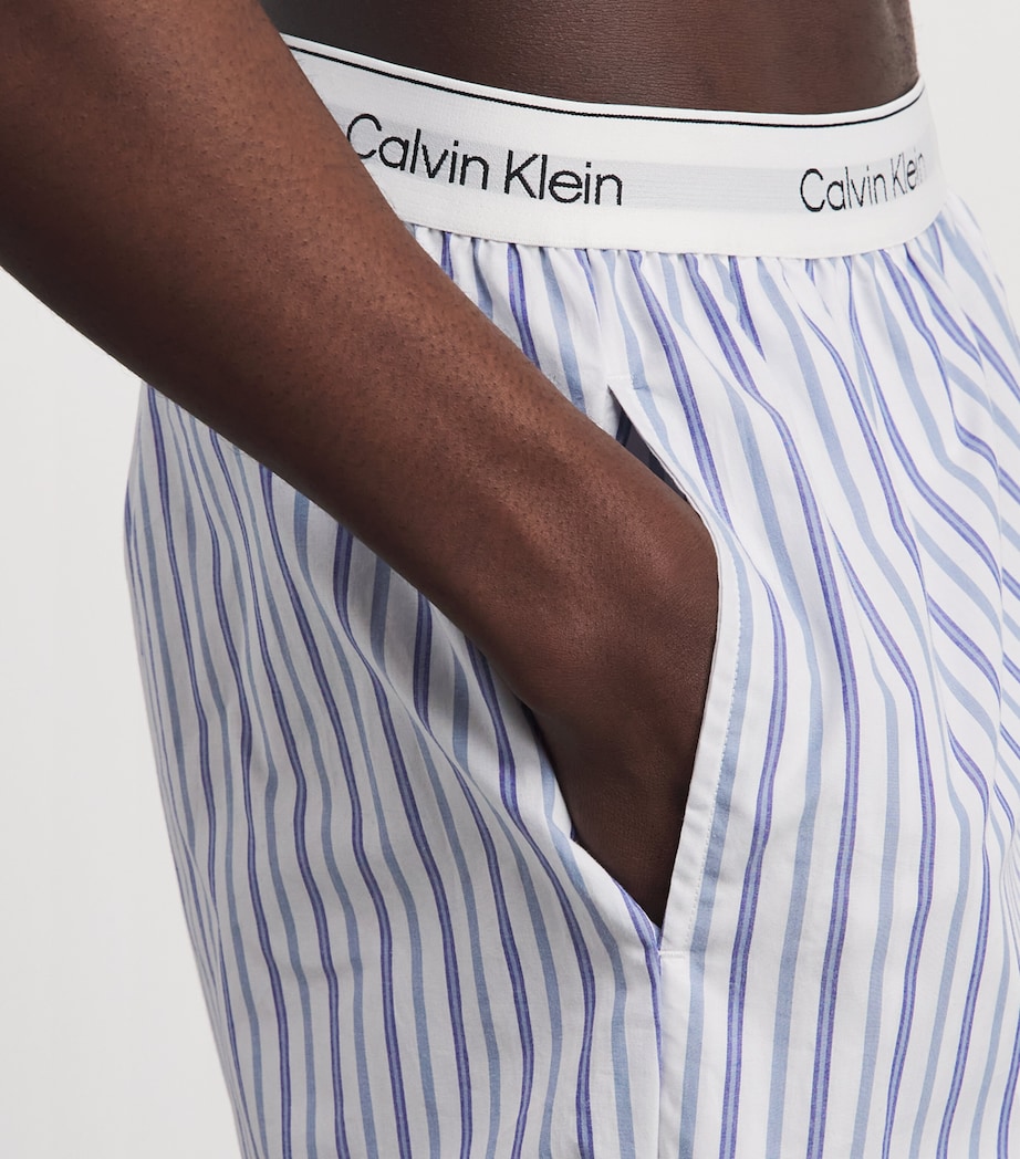Calvin Klein Mens Cotton Poplin Stripe Pyjama Shorts Aurora Strip Blu Image 3
