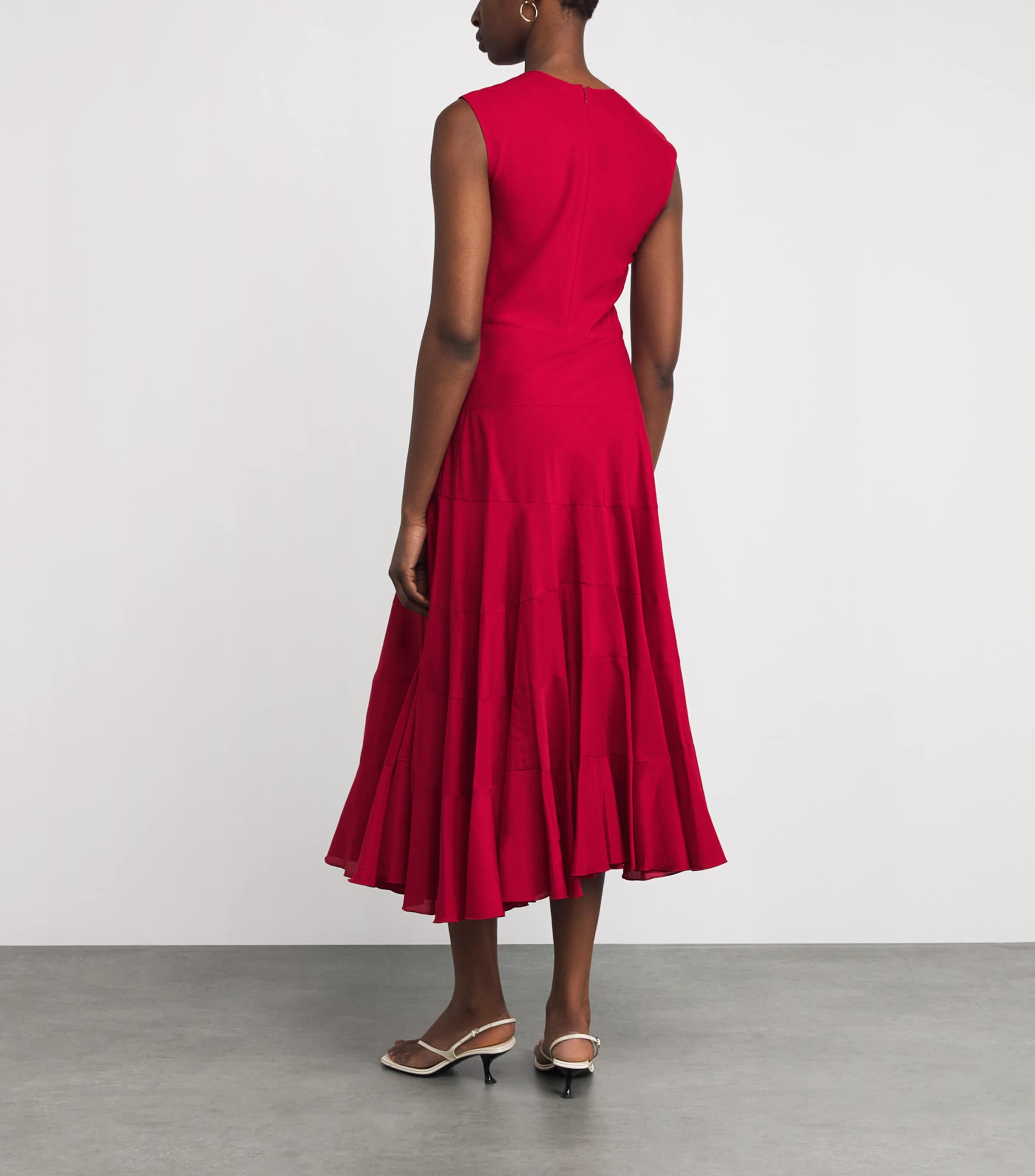 Tory Burch Womens Cotton-Silk Asymmetric Midi Dress Red Image 4