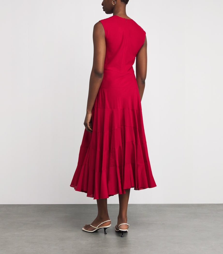 Tory Burch Womens Cotton-Silk Asymmetric Midi Dress Red Image 4