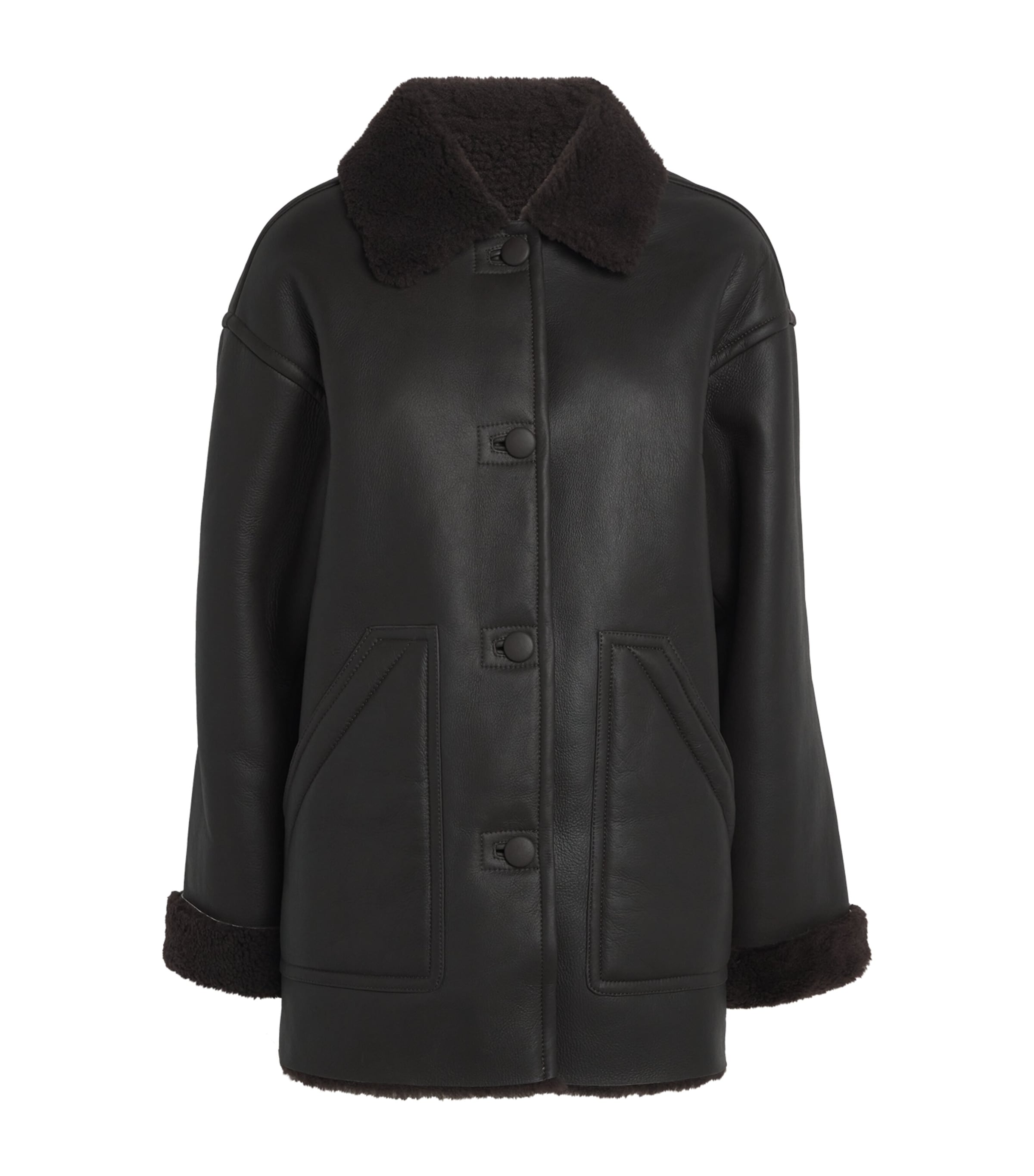 Shearling-Lined Leather Jacket BLACK BROWN Image 1