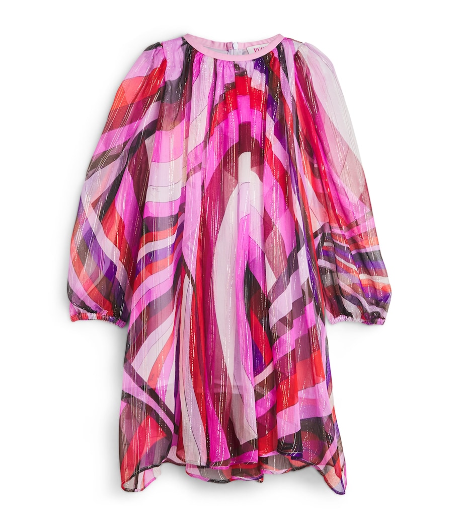 Silk Chiffon Iride Print Dress (4-14 Years) 513ROFUCHSIA/RED Image 1