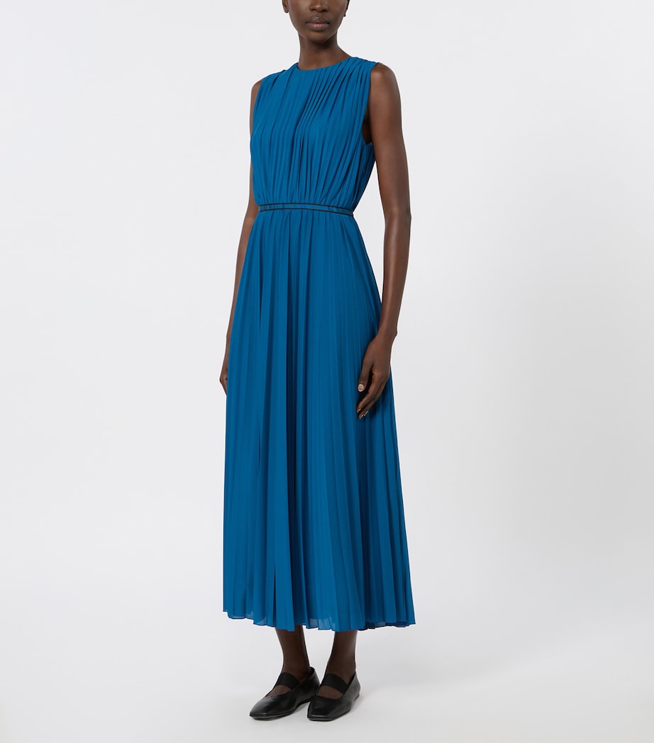 Max Mara Womens Sleeveless Pleated Midi Dress Navy Image 3