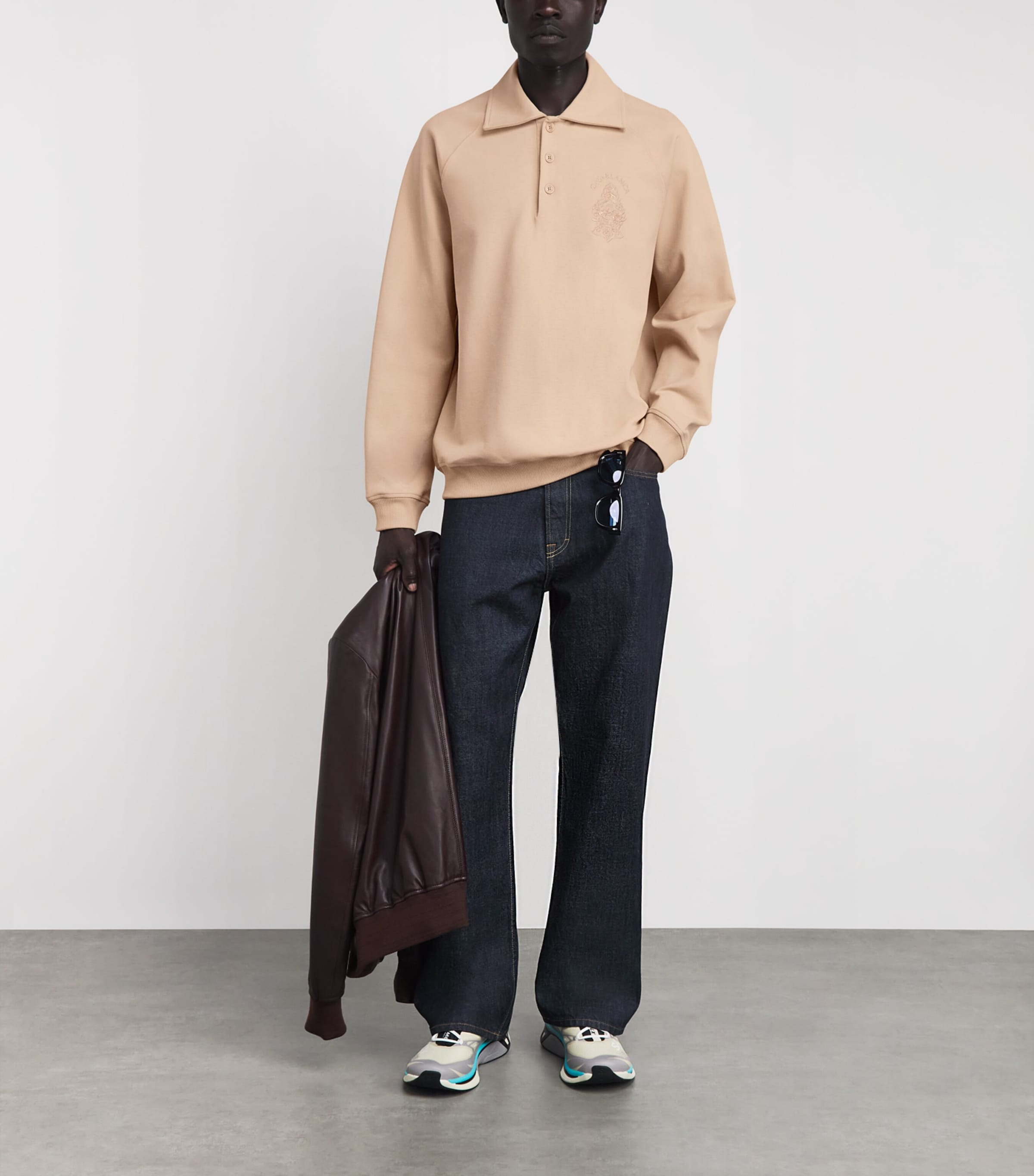 Casablanca Mens Stretch-Cotton Spread-Collar Sweatshirt Beige Image 2