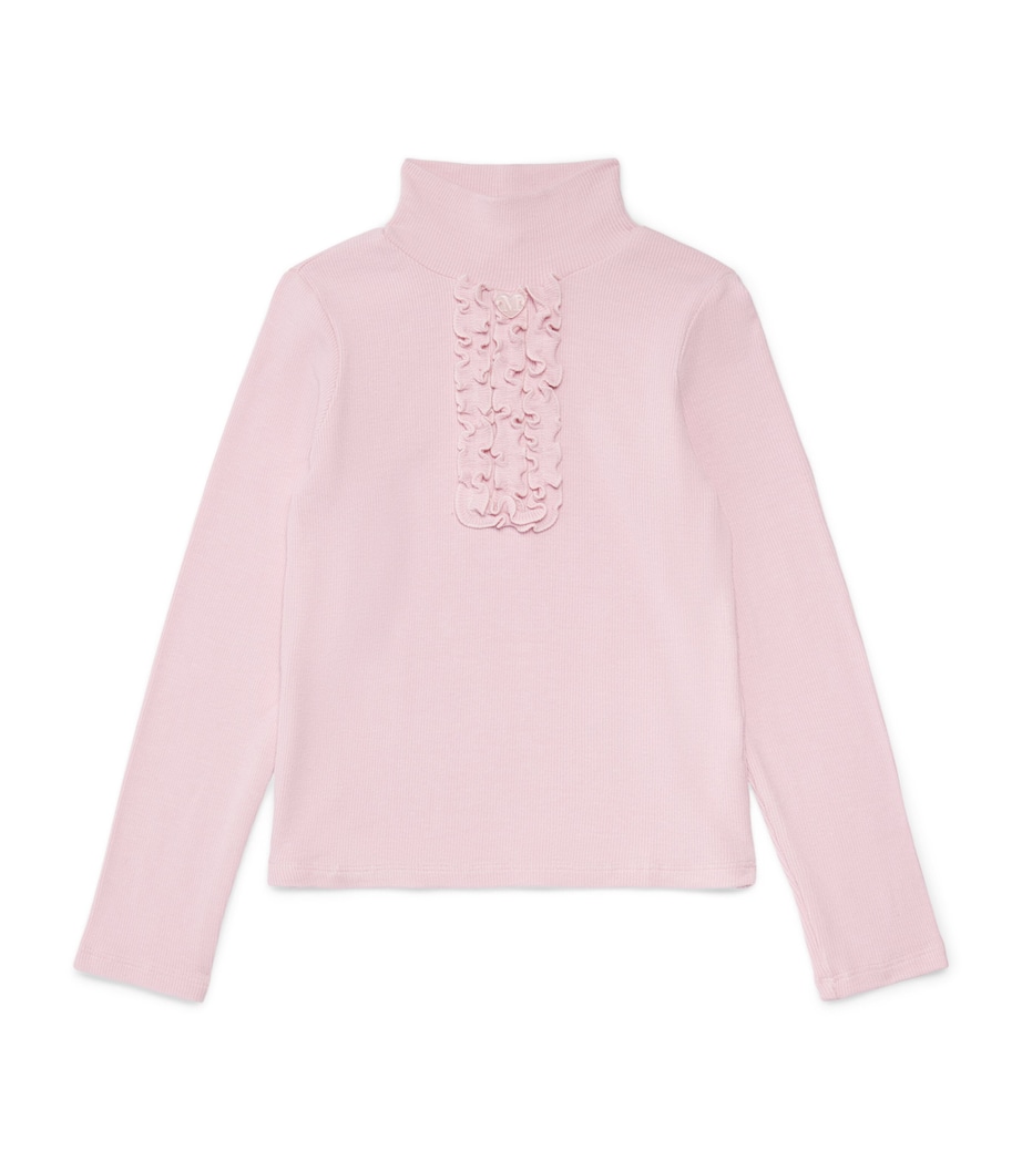 Monnalisa Ribbed Ruffle Rollneck Top (2-12 Years) Lotus Image 1