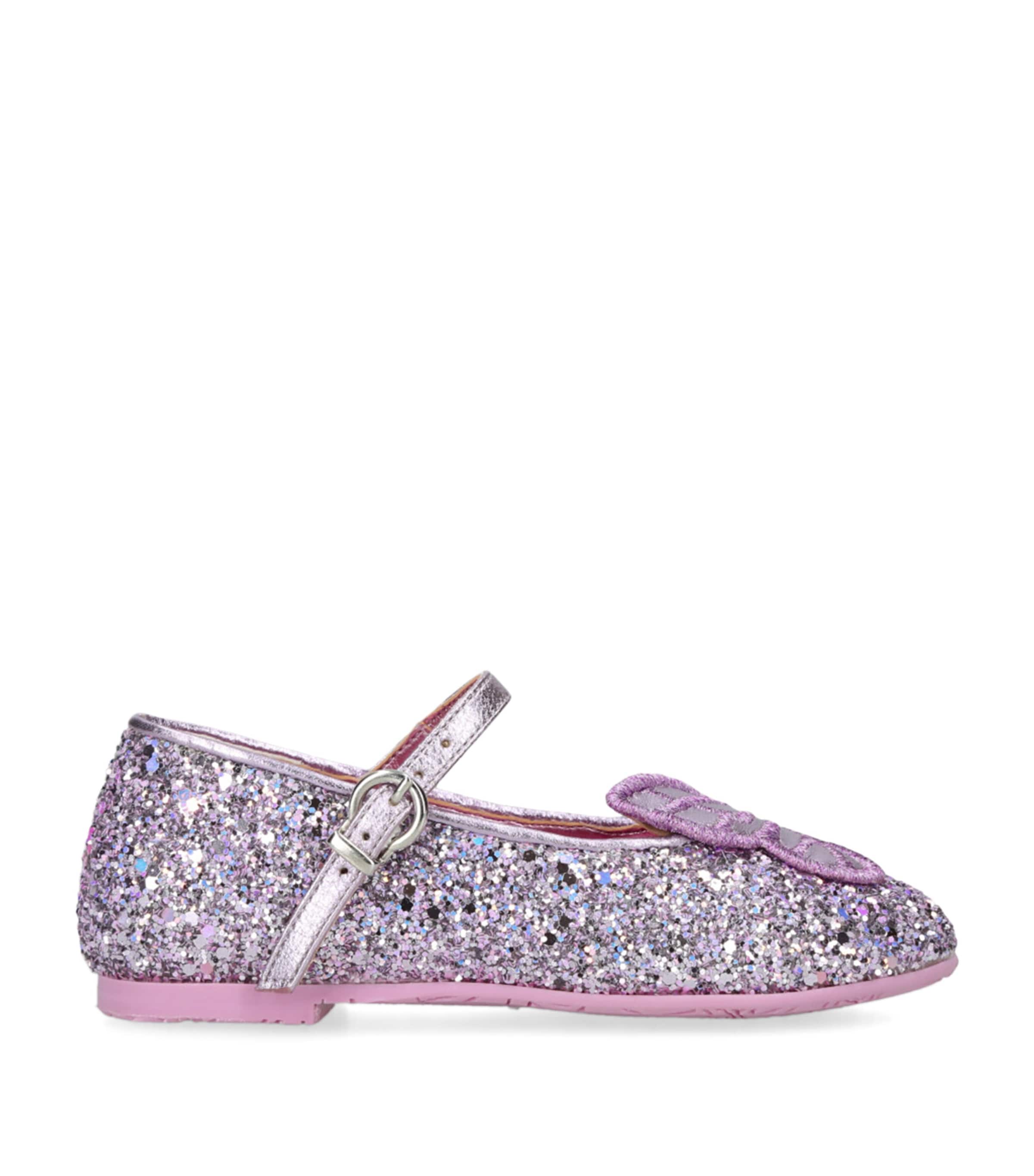 Sophia Webster Mini Glittered Butterfly Embroidered Ballet Flats In Gray