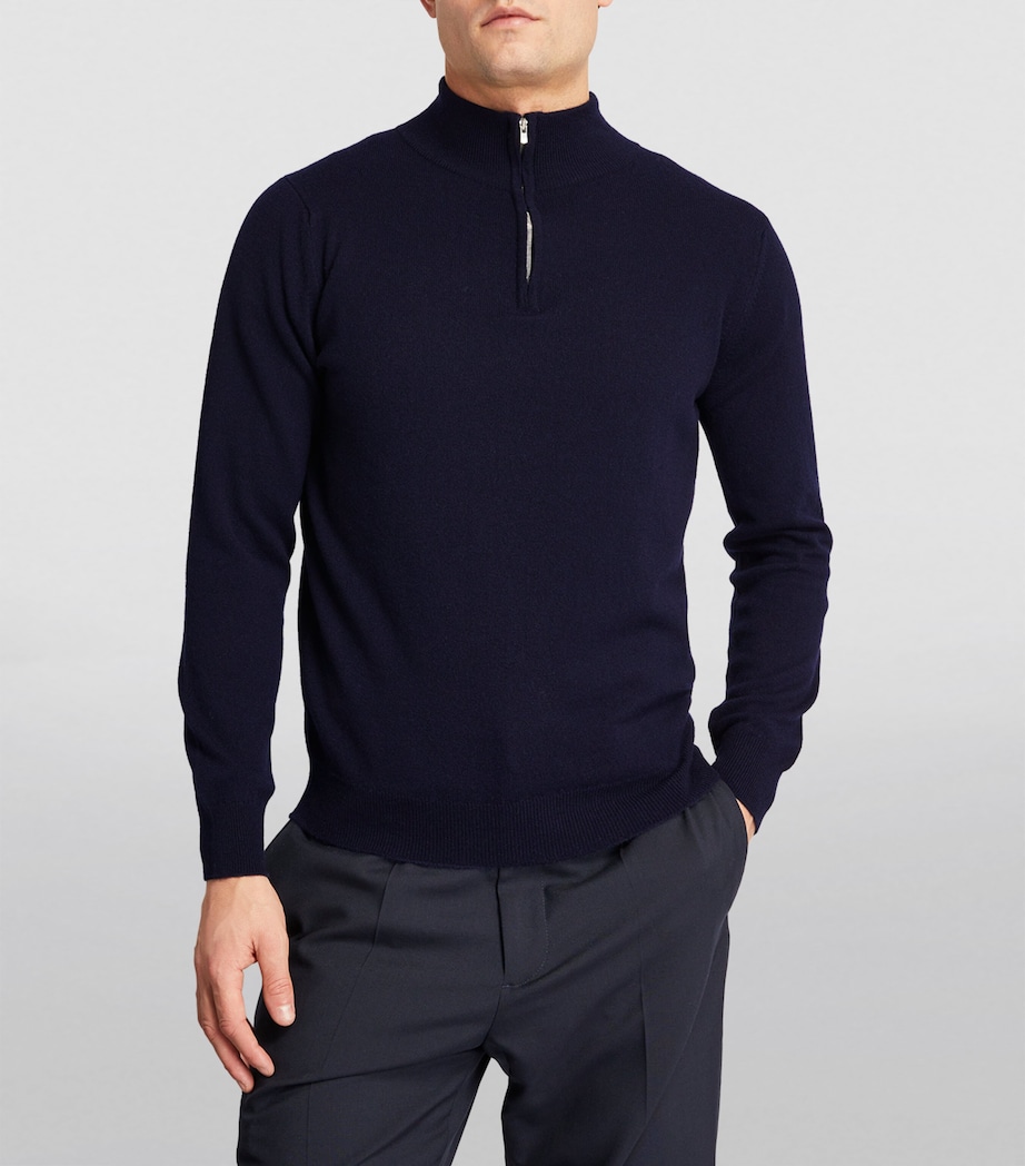 Cashmere Zip-Up Sweater NAVY Image 3
