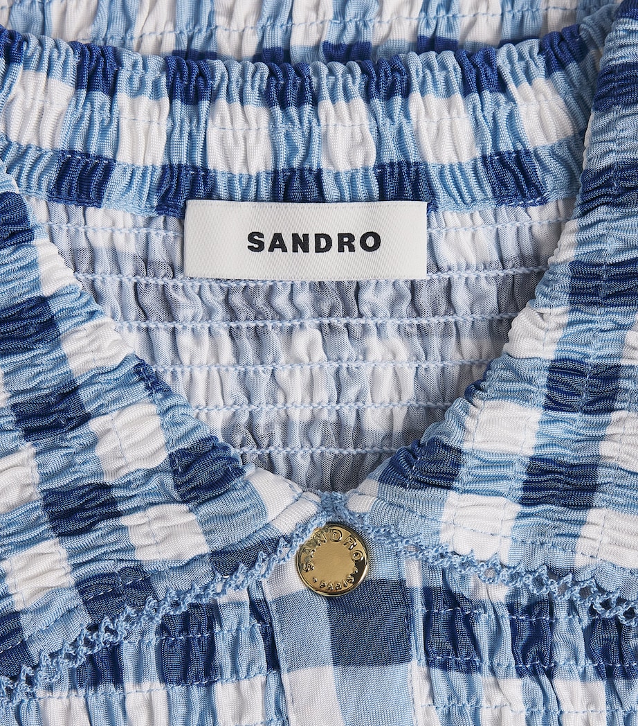 Sandro Paris Womens Gingham Smocked Top Blu / White Image 6