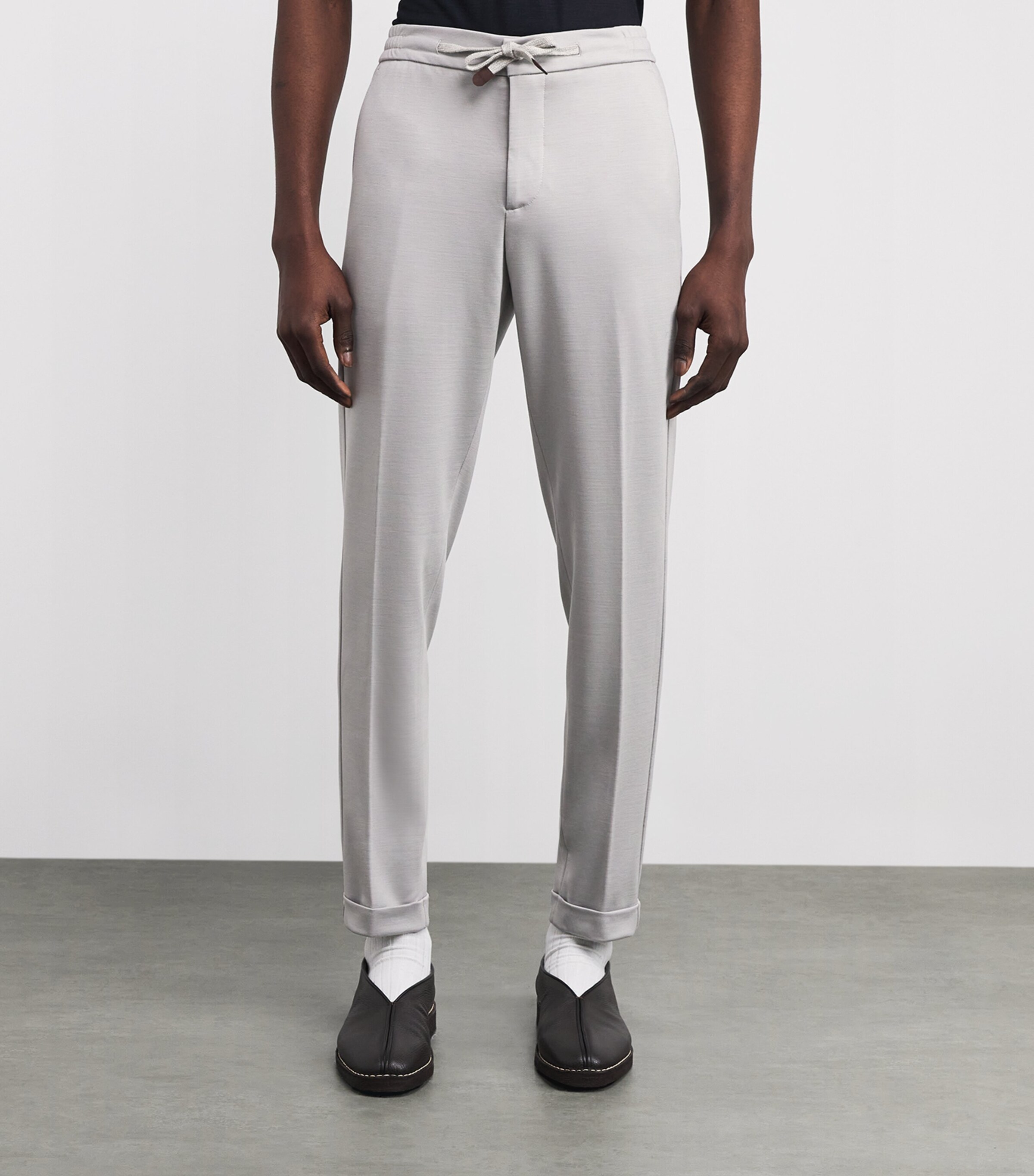 Marco Pescarolo Mens Virgin Wool Drawstring Trousers Light Grey Image 3