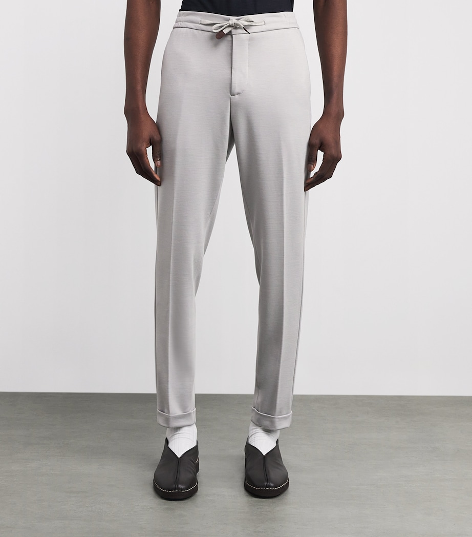 Marco Pescarolo Mens Virgin Wool Drawstring Trousers Light Grey Image 3