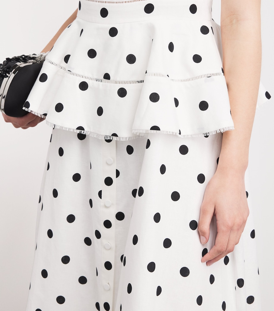 Self-Portrait Womens Linen-Cotton Polka Dot Midi Dress White Image 5