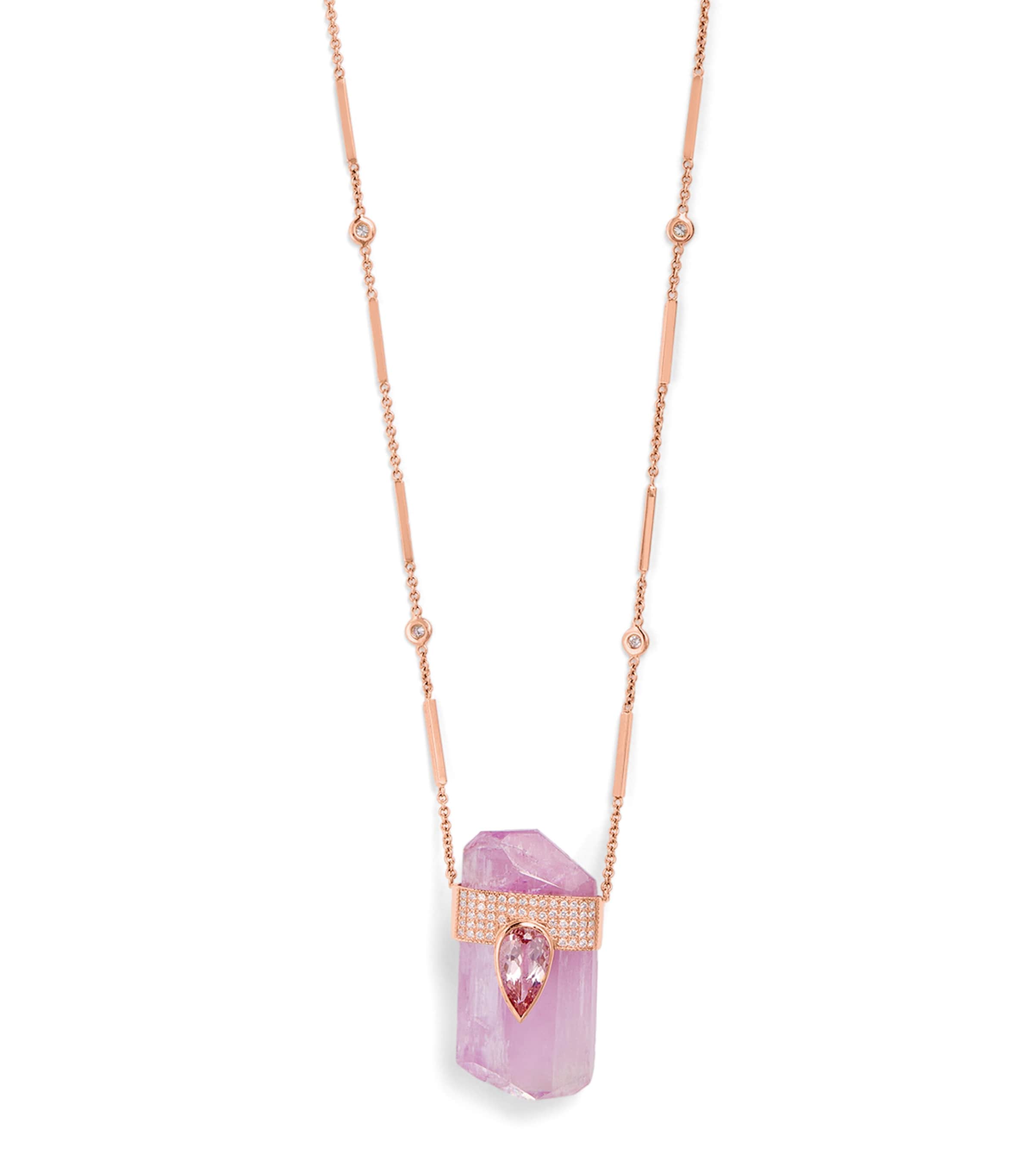 Jacquie Aiche Rose Gold, Diamond, Kunzite And Crystal One-of-a-kind Necklace In Gold