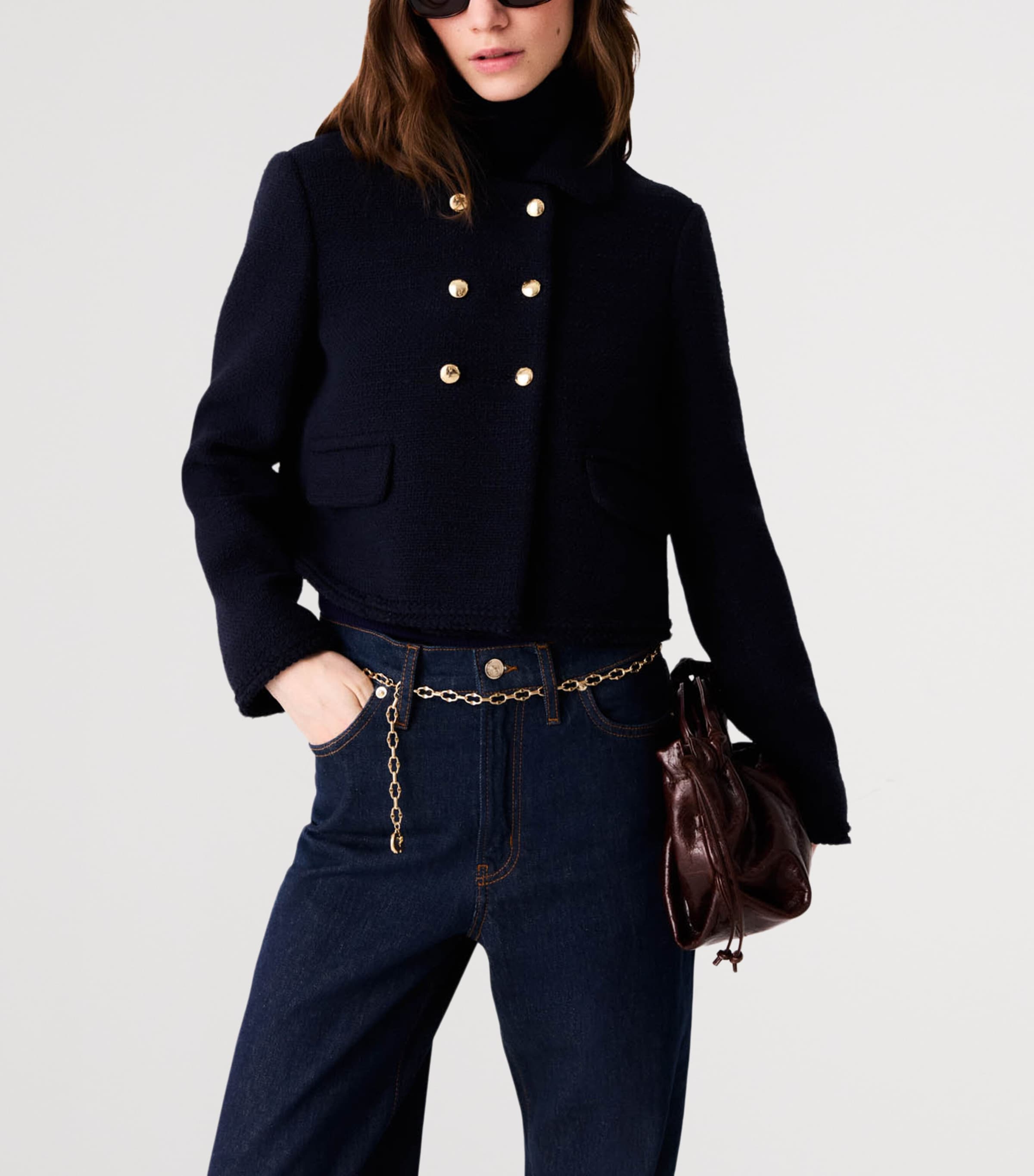 Maje Womens Tweed Cropped Jacket Navy Image 5