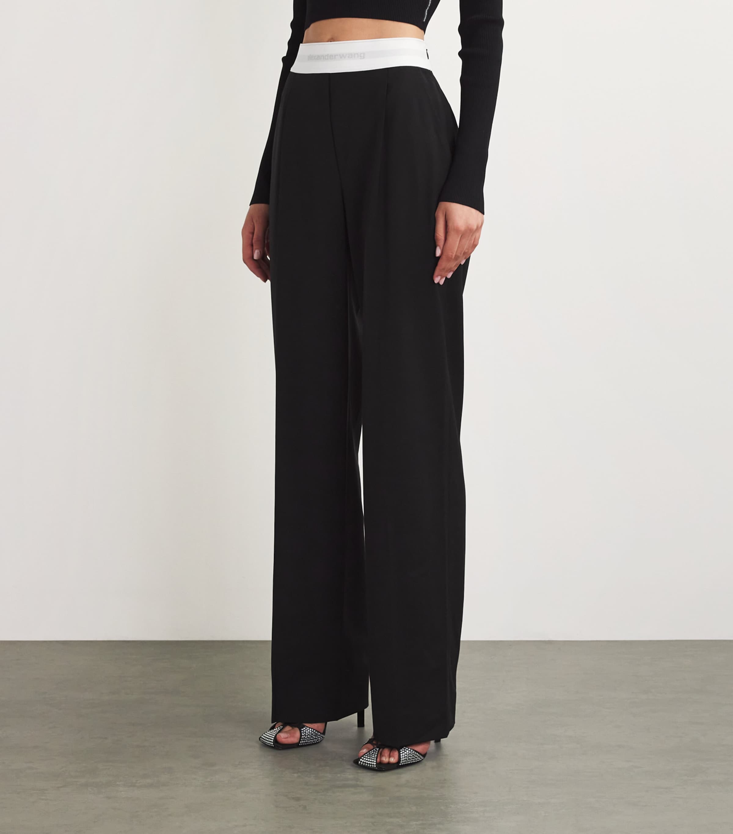 Wool-Blend Elasticated High-Rise Tailored Trousers BLACK 001 Image 3