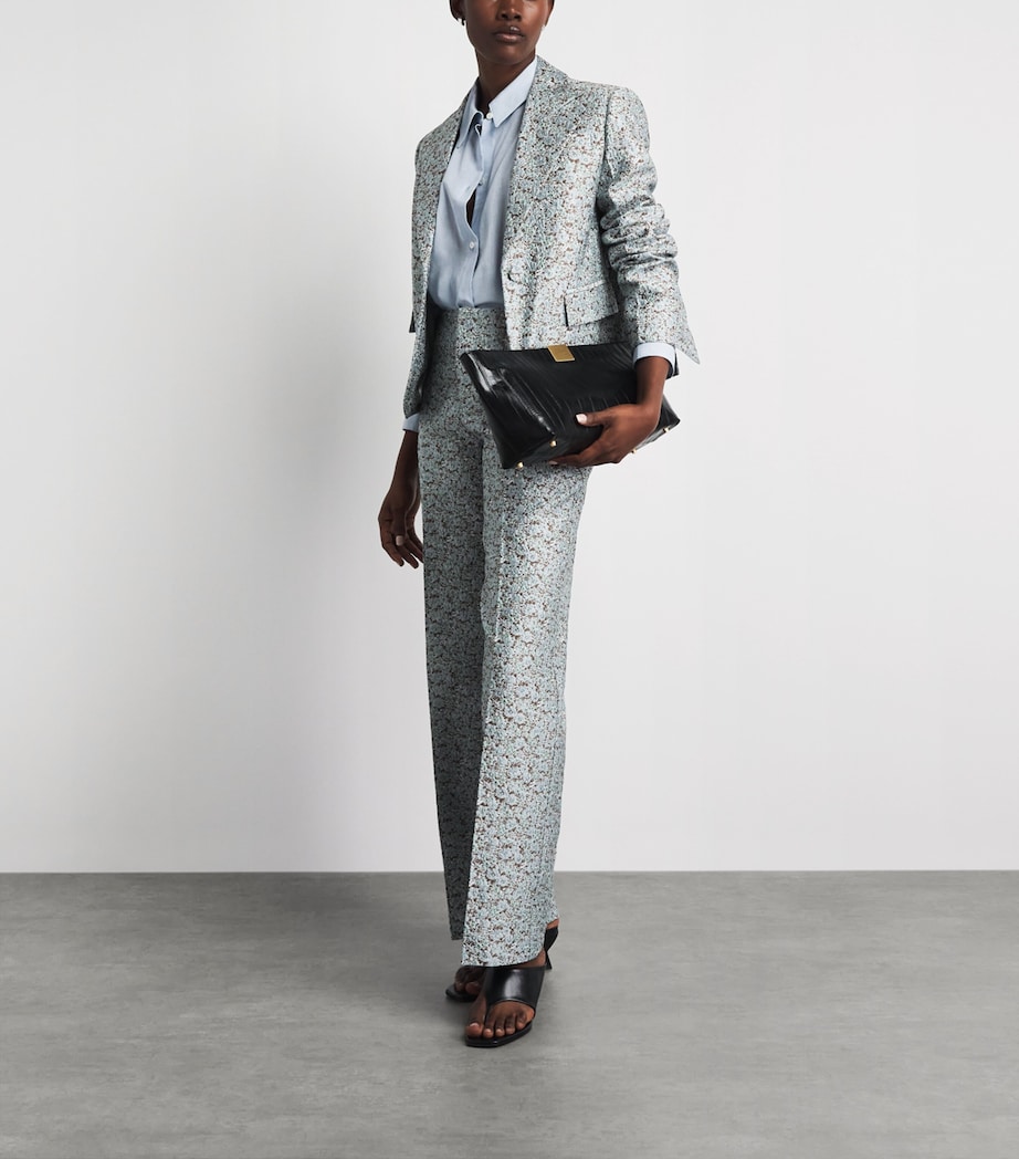 Tory Burch Womens Jacquard Blazer Blue Floral Image 2