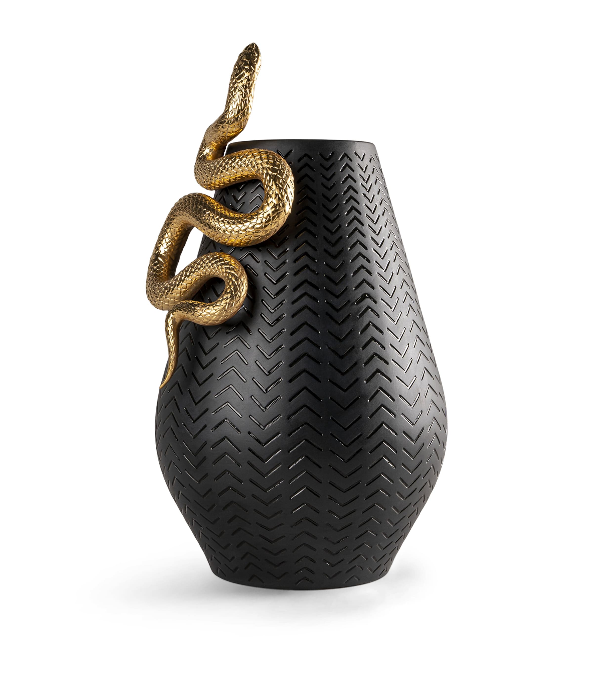 Lladró Porcelain Snake Vase (42cm) Black & Gold Image 2