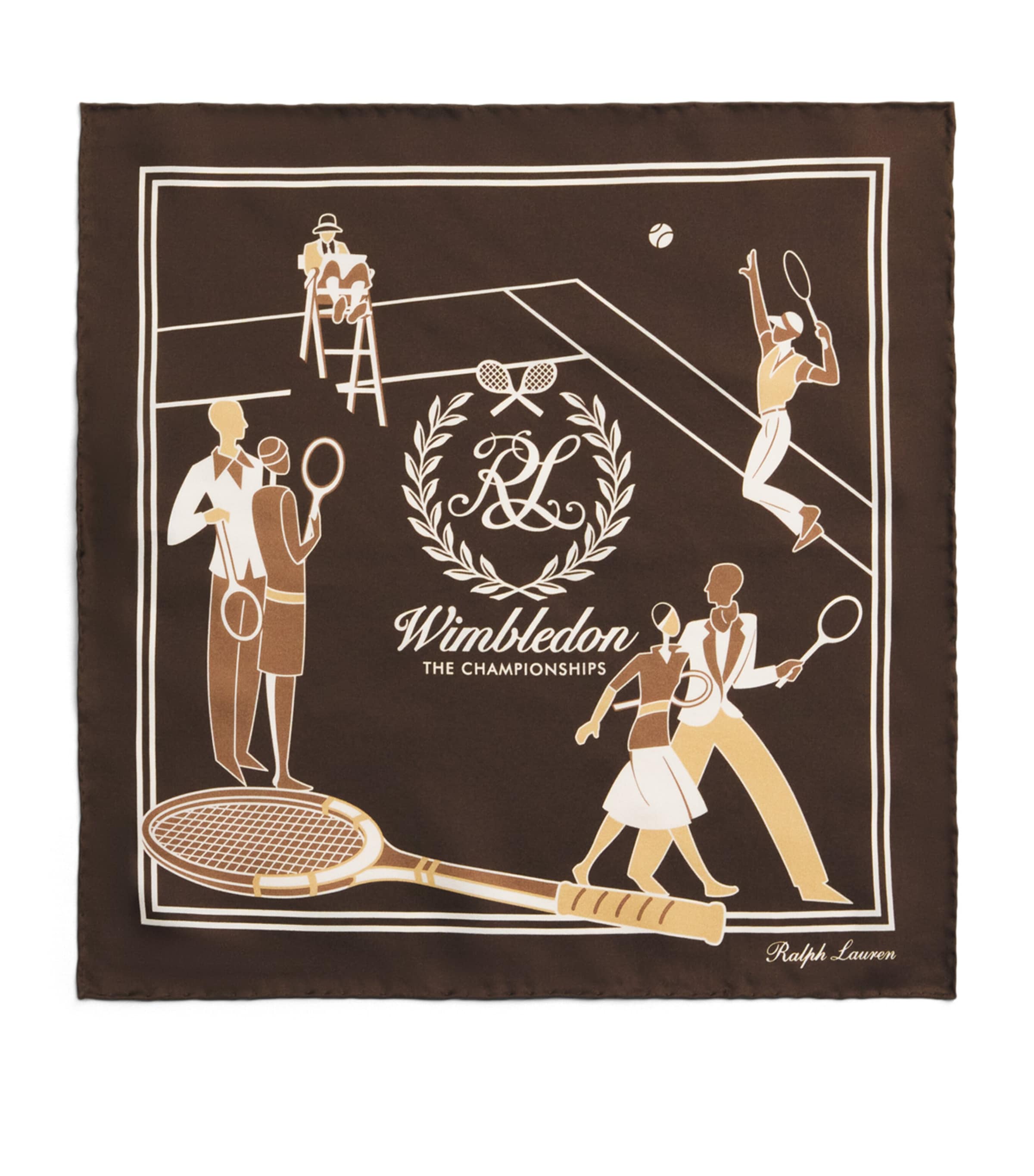 Ralph Lauren Purple Label x Wimbledon Silk Pocket Square Soft Mocha Image 1