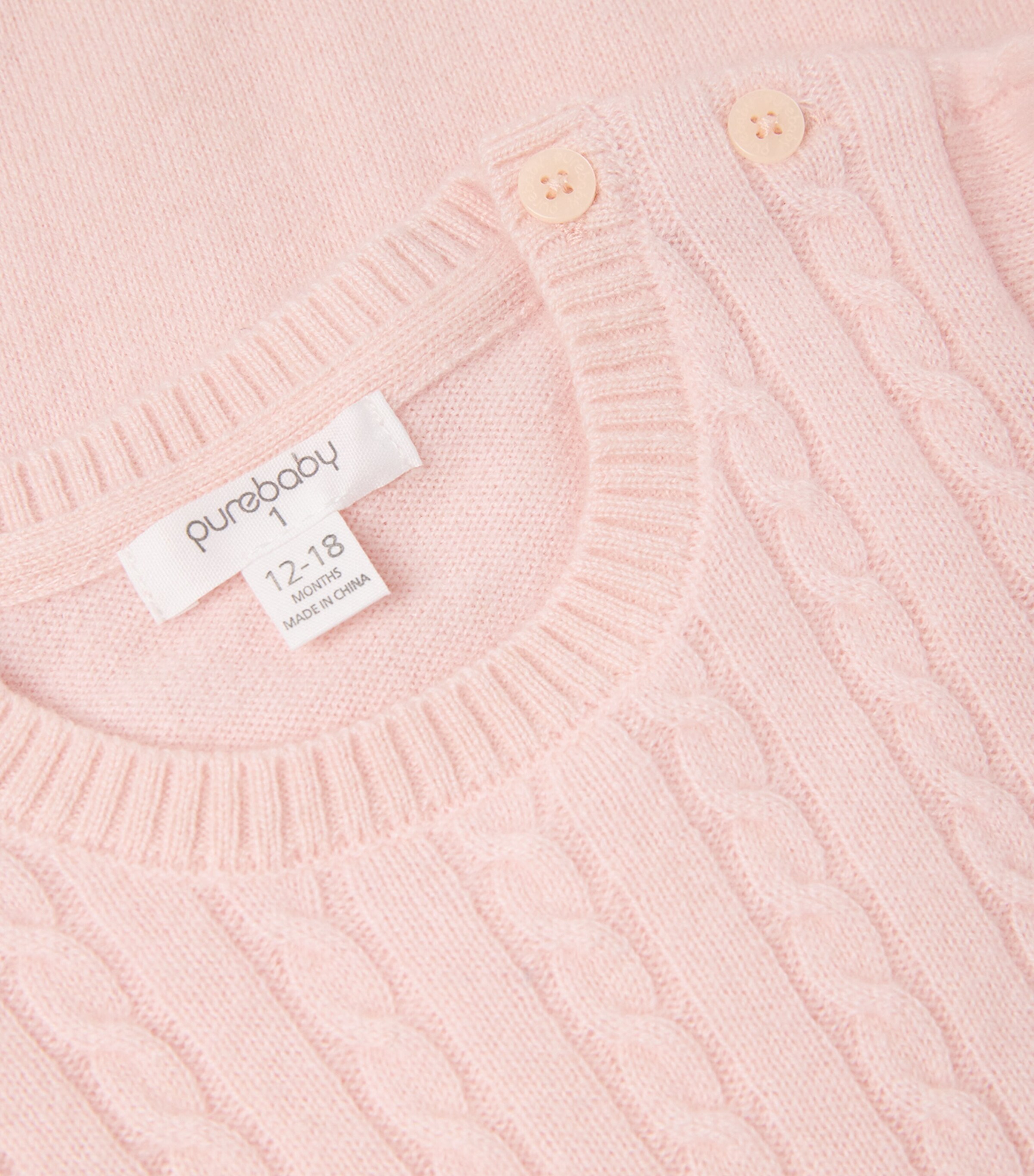Cashmere Cable-Knit All-In-One (0-18 Months) PALE PINK MELANGE Image 3