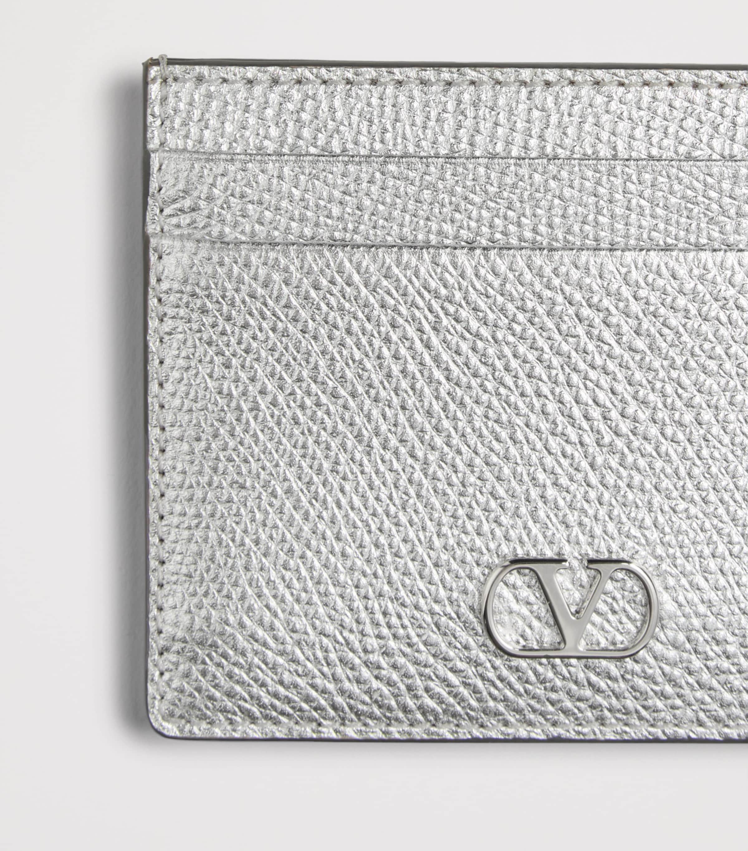 Grained Leather VLogo Signature Card Holder S13 Image 4