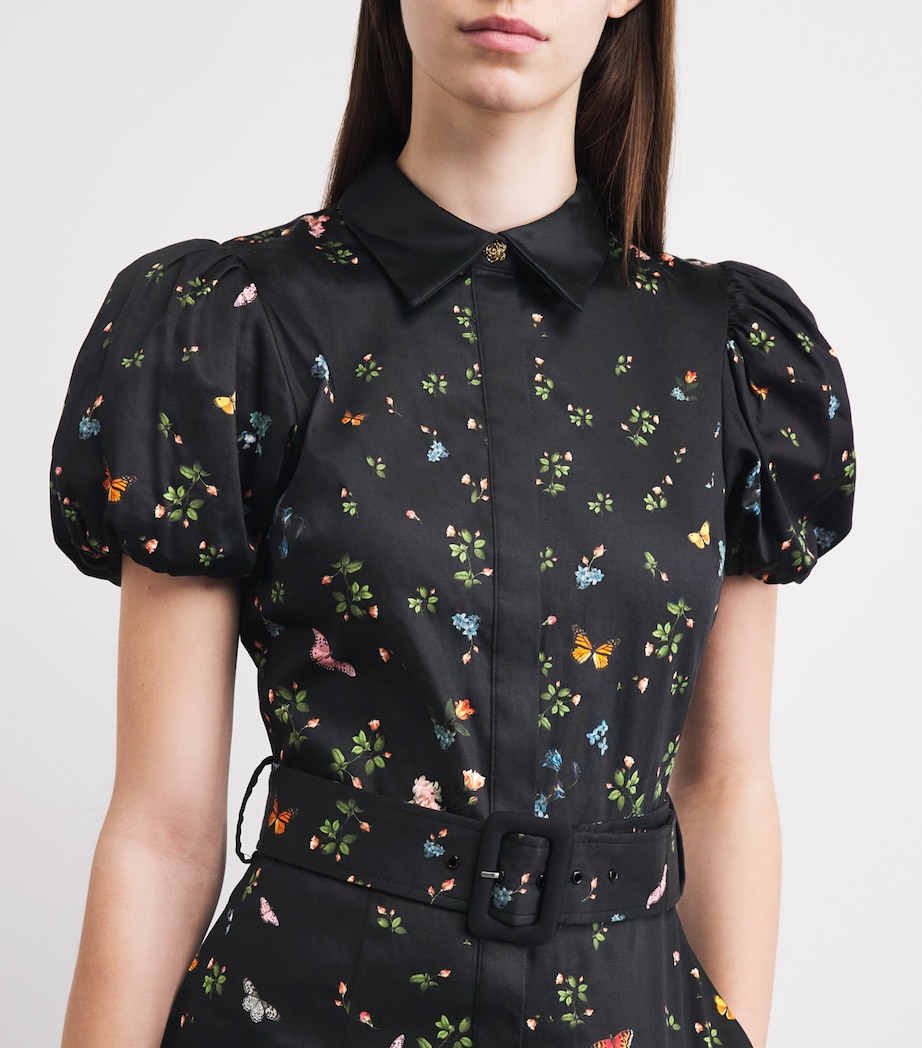 Alice+Olivia Womens Cotton-Blend Floral Henrietta Midi Dress Strngth Blck Image 5