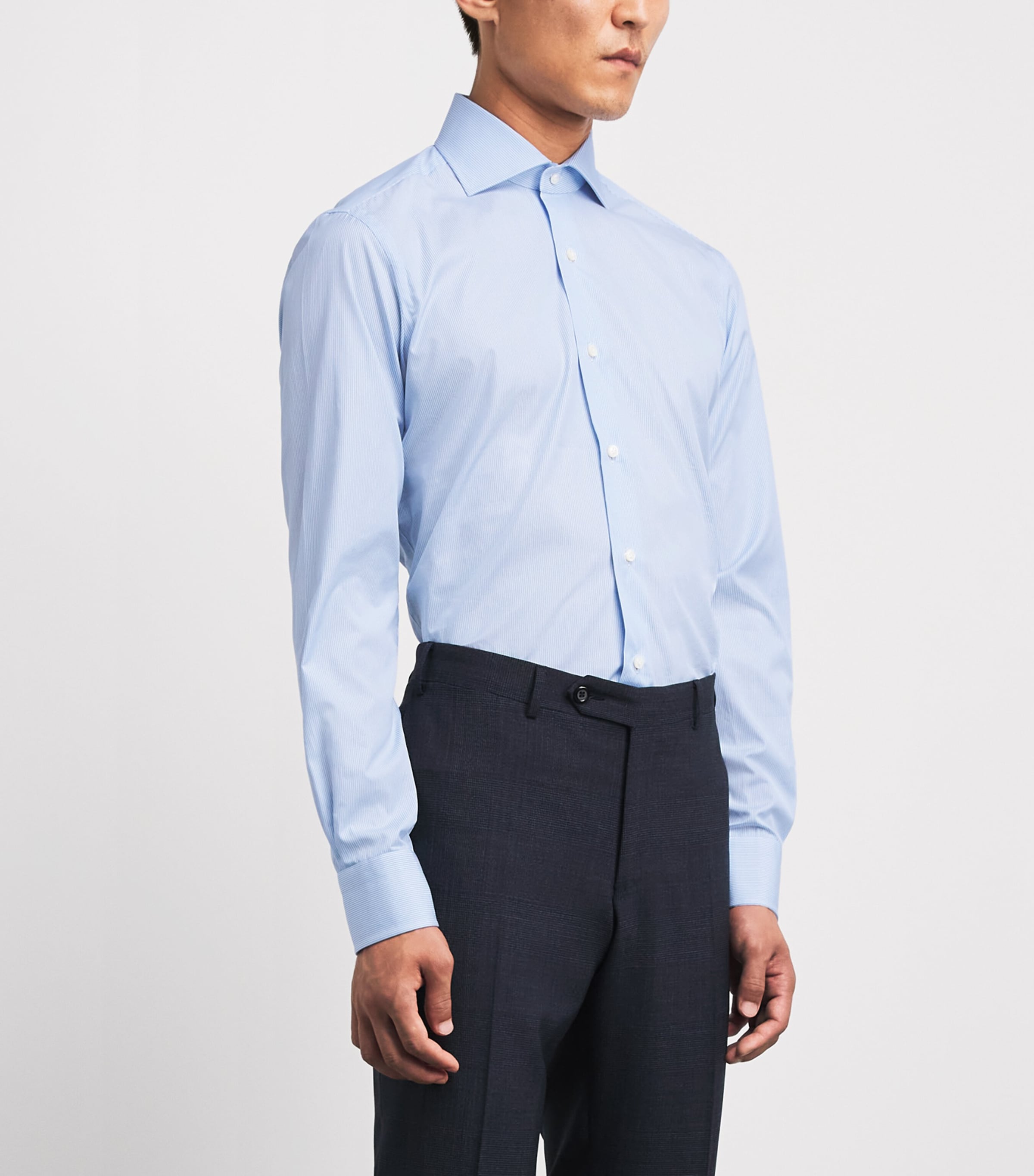 Barba Napoli Mens Cotton Stripe Slim Shirt Blue Image 4