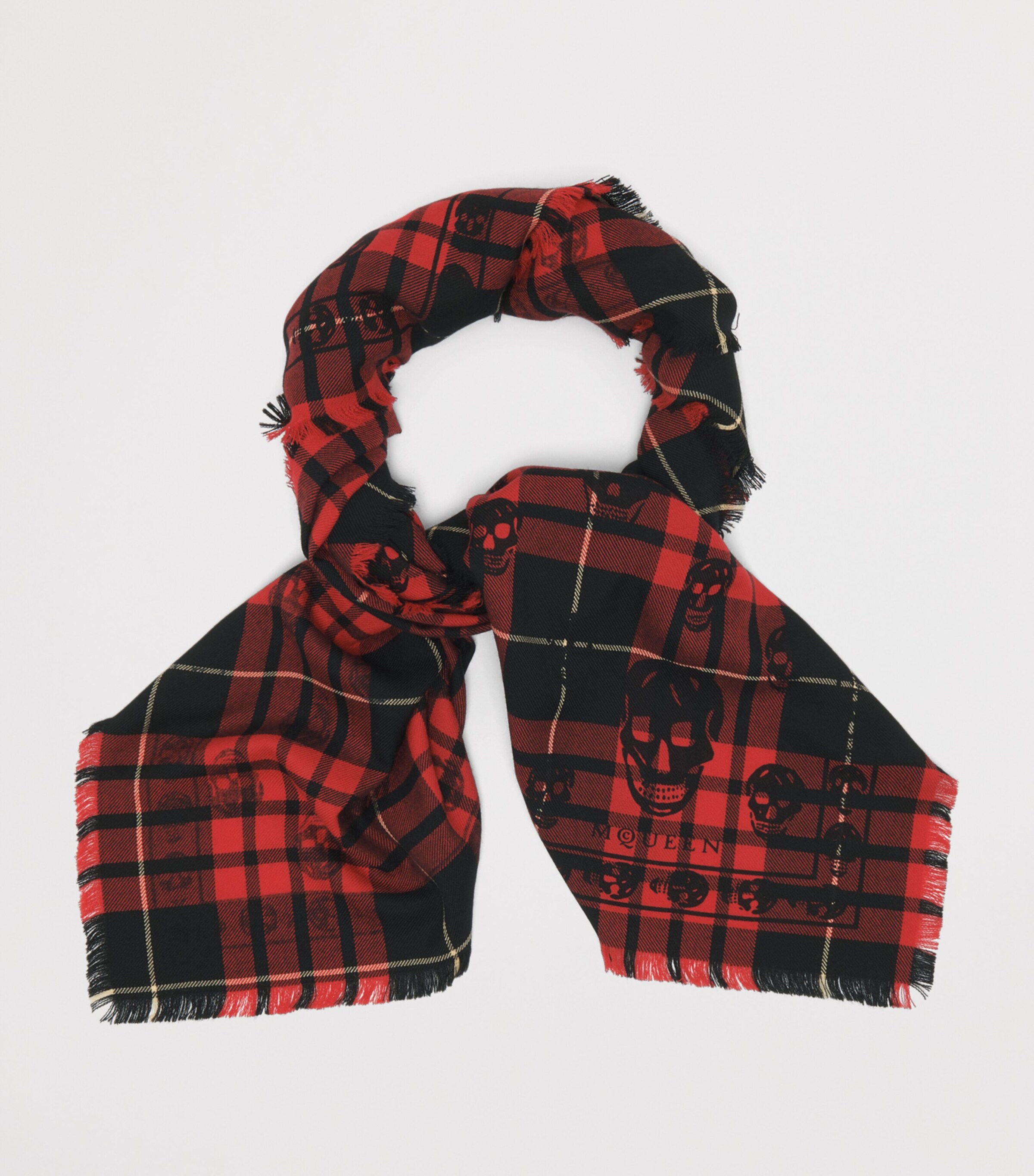 McQueen Cotton-Silk Tartan Skull Scarf Image 2