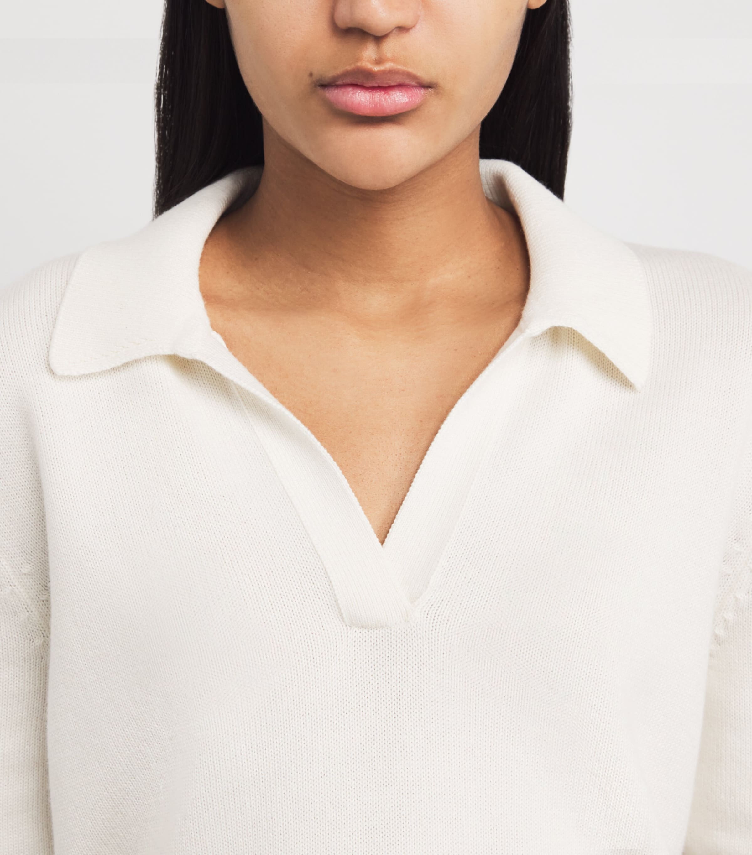 Harrods Womens Cotton-Cashmere Collared Sweater Niveous Image 3