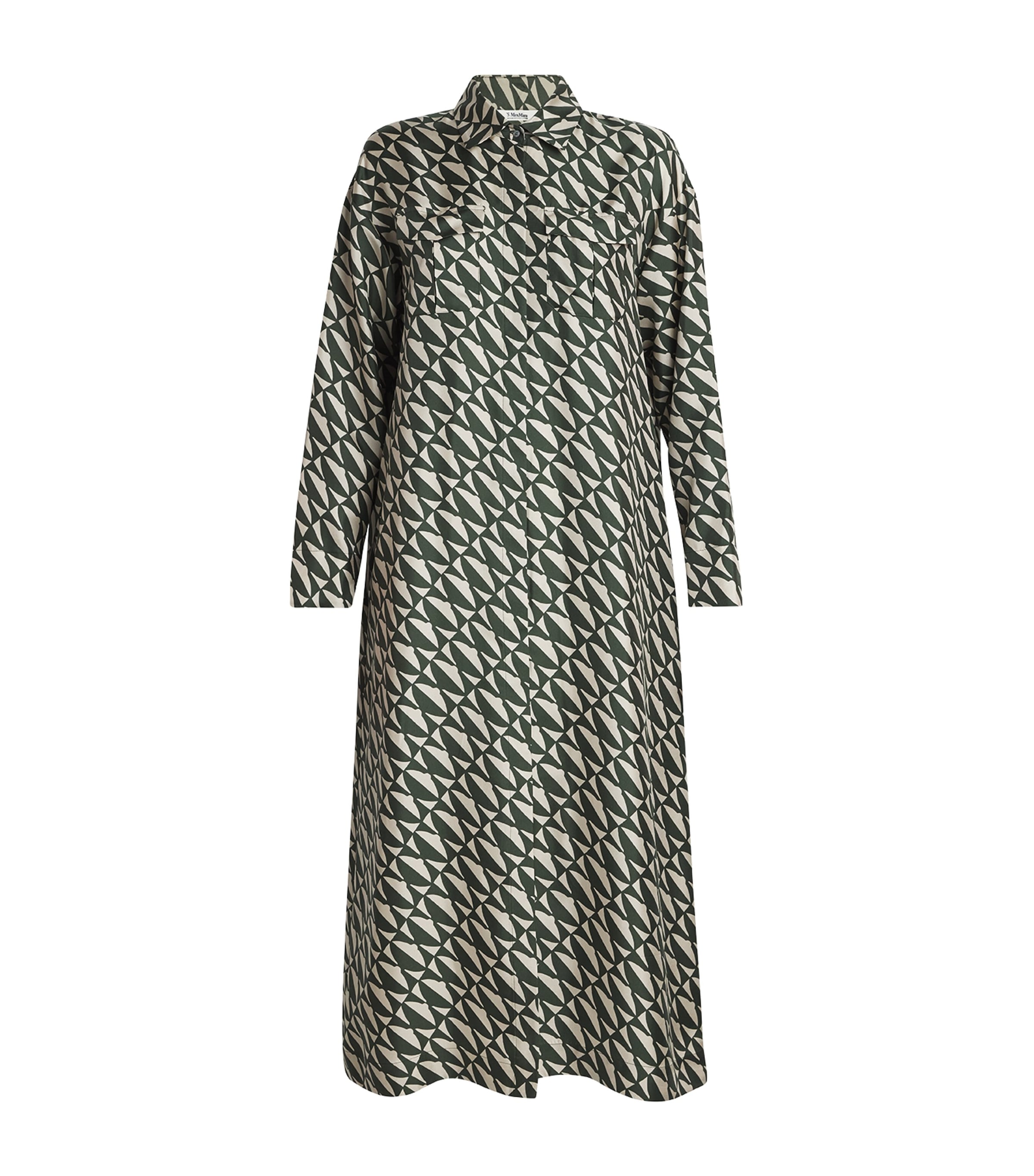 Shop Max Mara Silk Patterned Midi Dress In Green