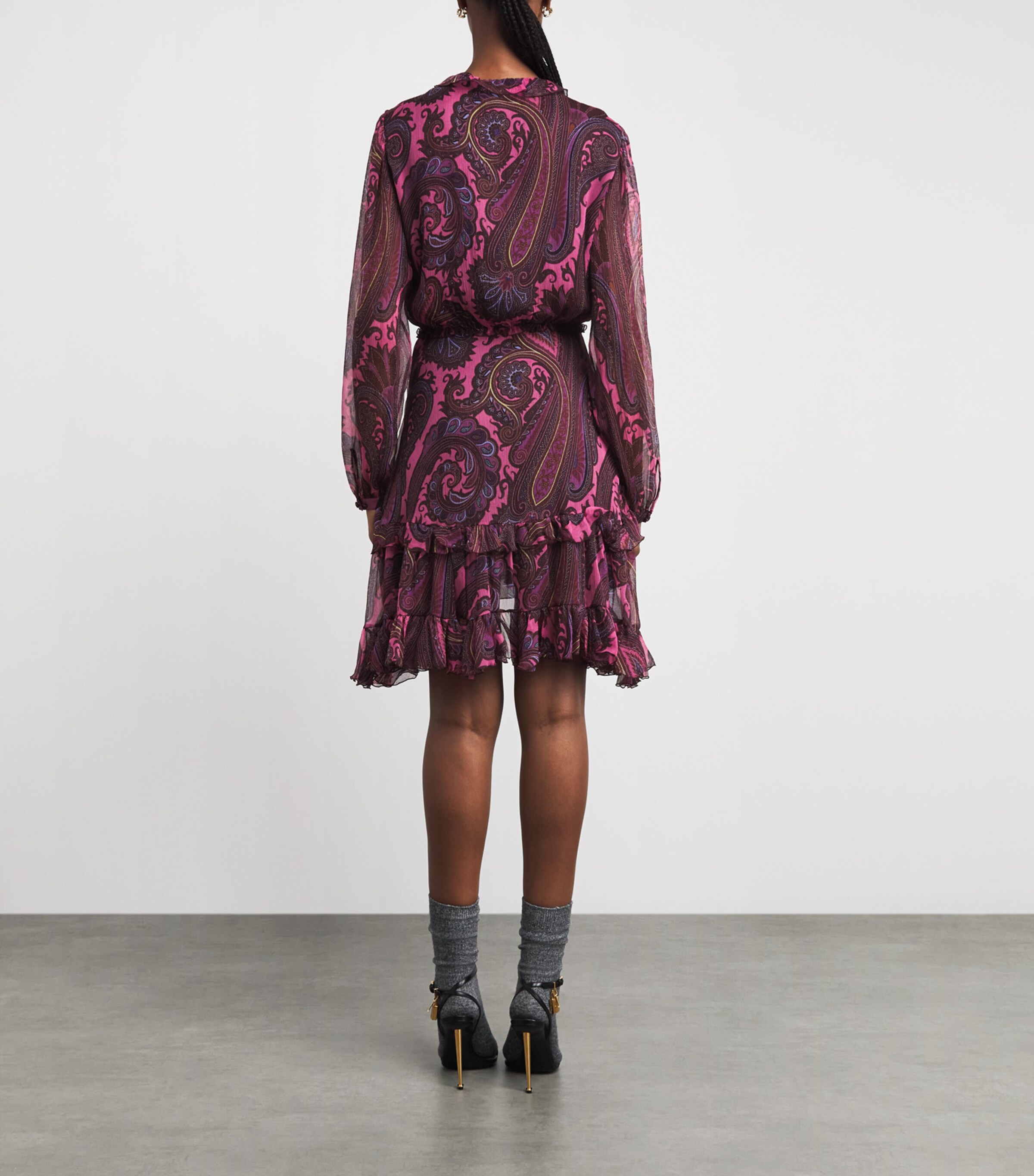 Etro Womens Silk Chiffon Paisley Mini Dress Print/pink Bs Image 5