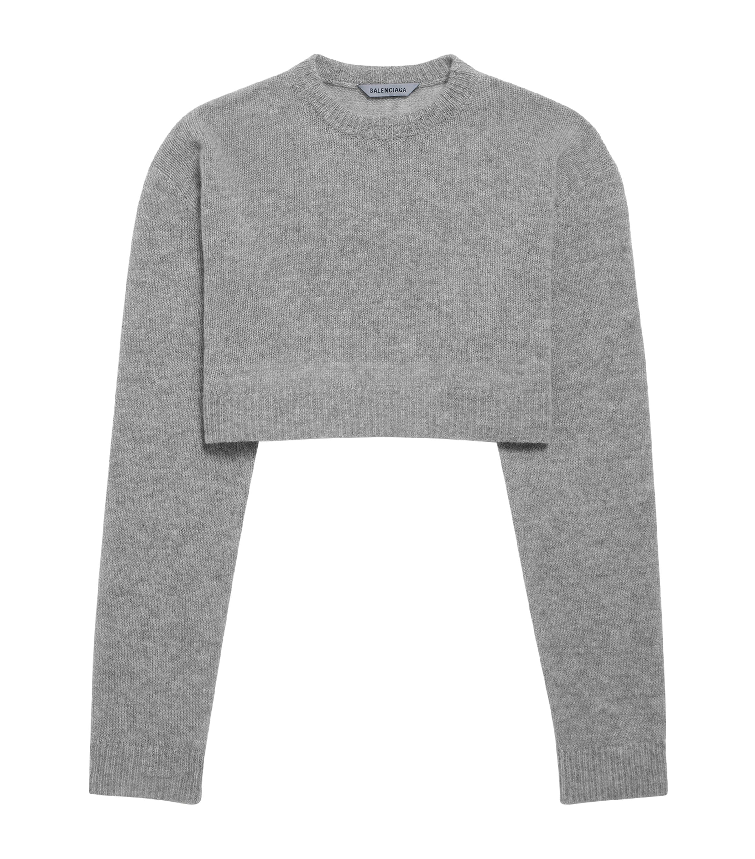 Balenciaga Womens Cashmere Crew-Neck Cropped Sweater Image 1