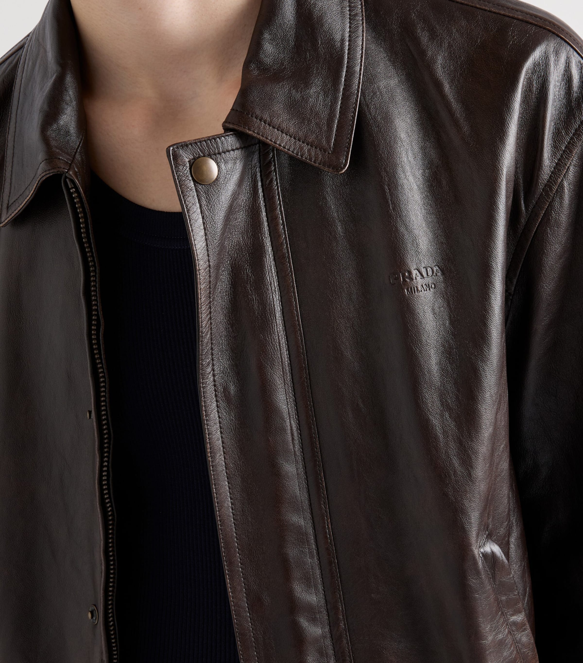 Prada Mens Nappa Leather Bomber Jacket Brown Image 4