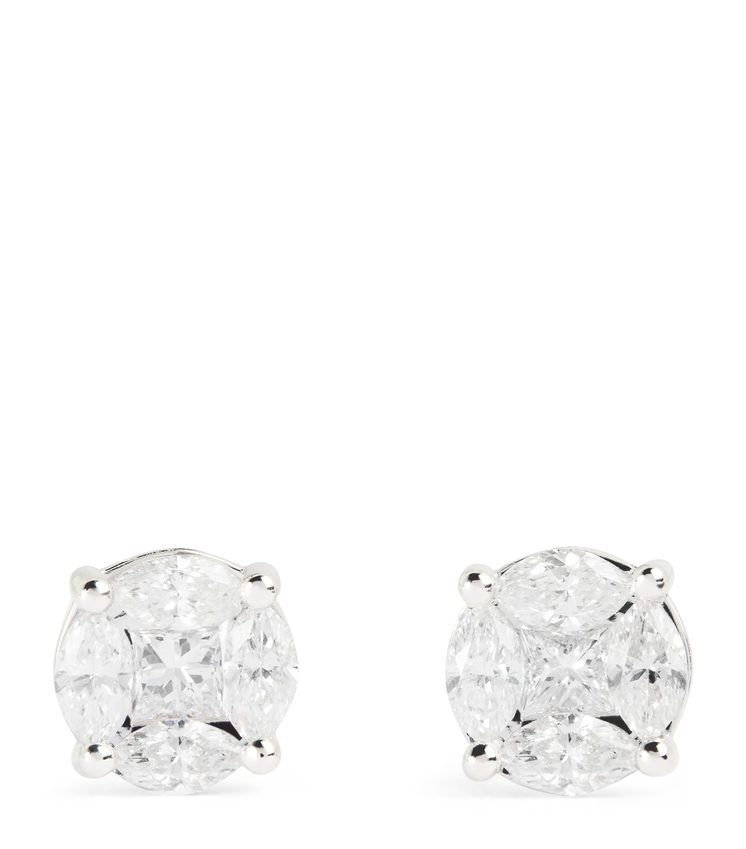 Harrods White Gold And Diamond Stud Earrings In White
