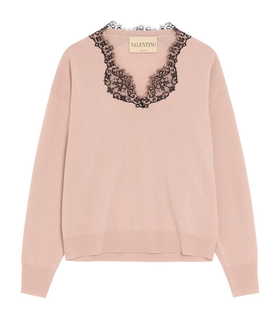 Valentino Womens Cashmere Lace-Trim Sweater Image 1