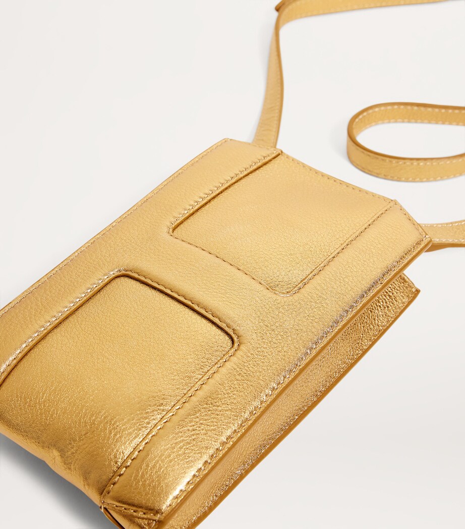 Harrods Leather Metallic Phone Pouch Gold Image 4