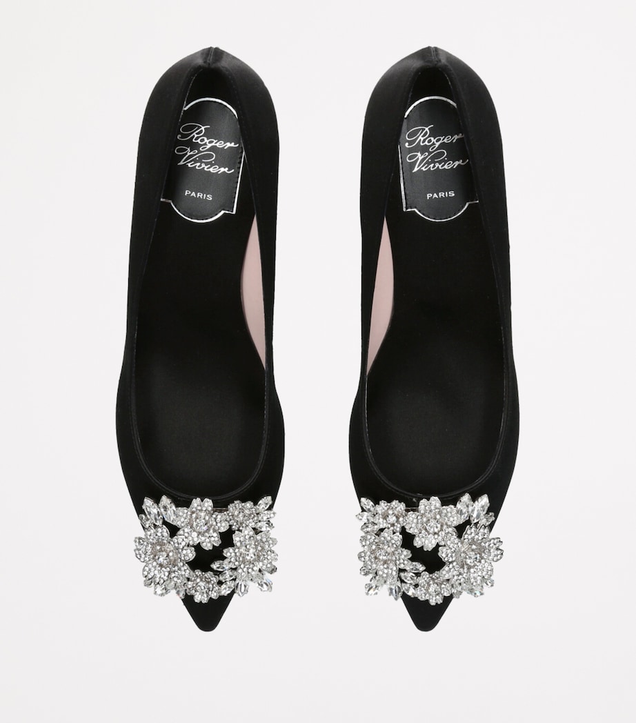Roger Vivier Satin Bouquet Strass Buckle Pumps 45 Black Image 4