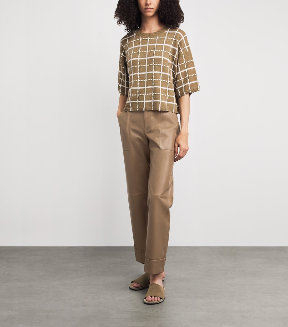 Lafayette 148 Womens Leather Straight Trousers Gncly Green Clay Image 2