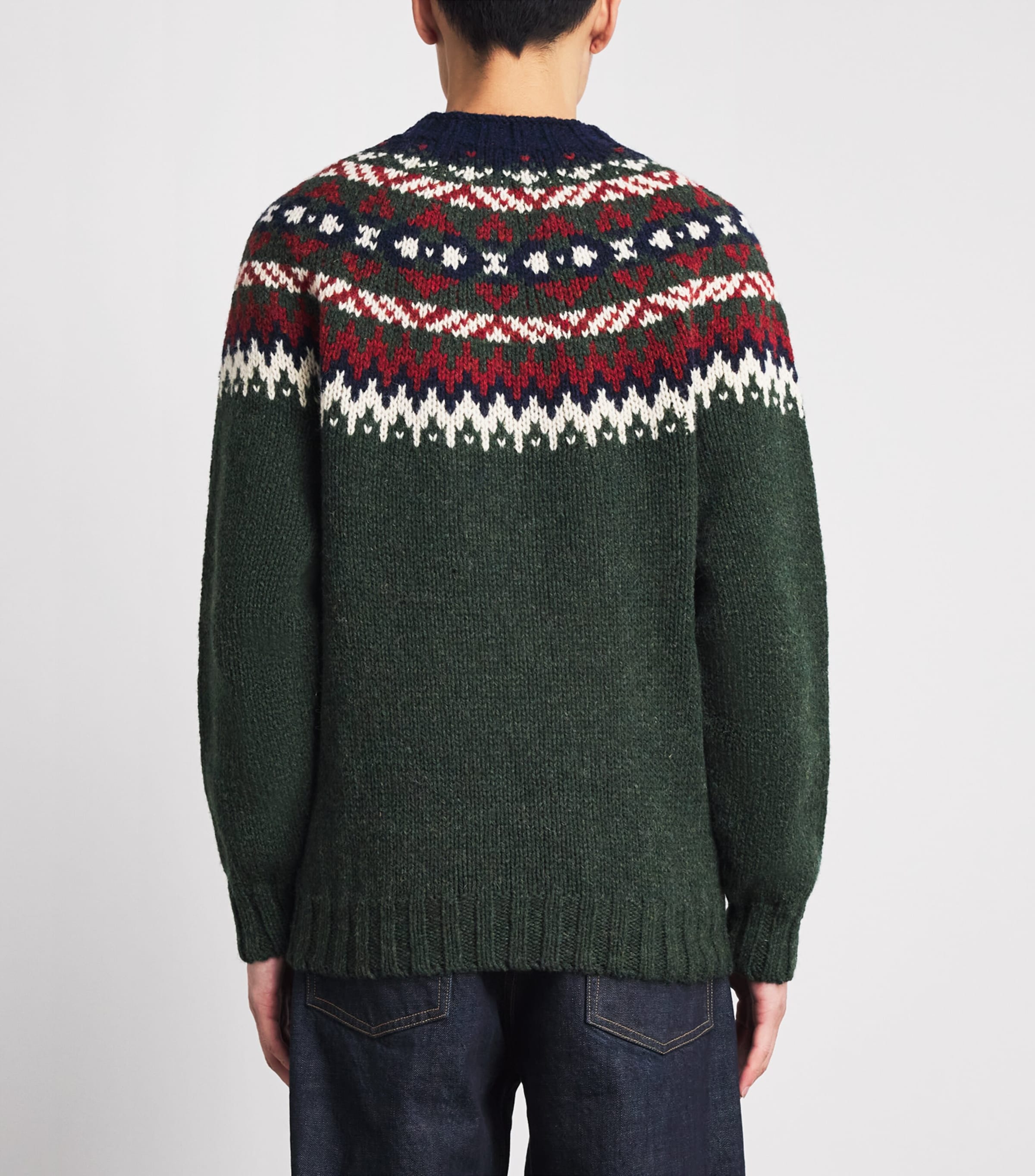 Barbour Mens Wool Scottish-Made Fair Isle Sweater Green Image 5