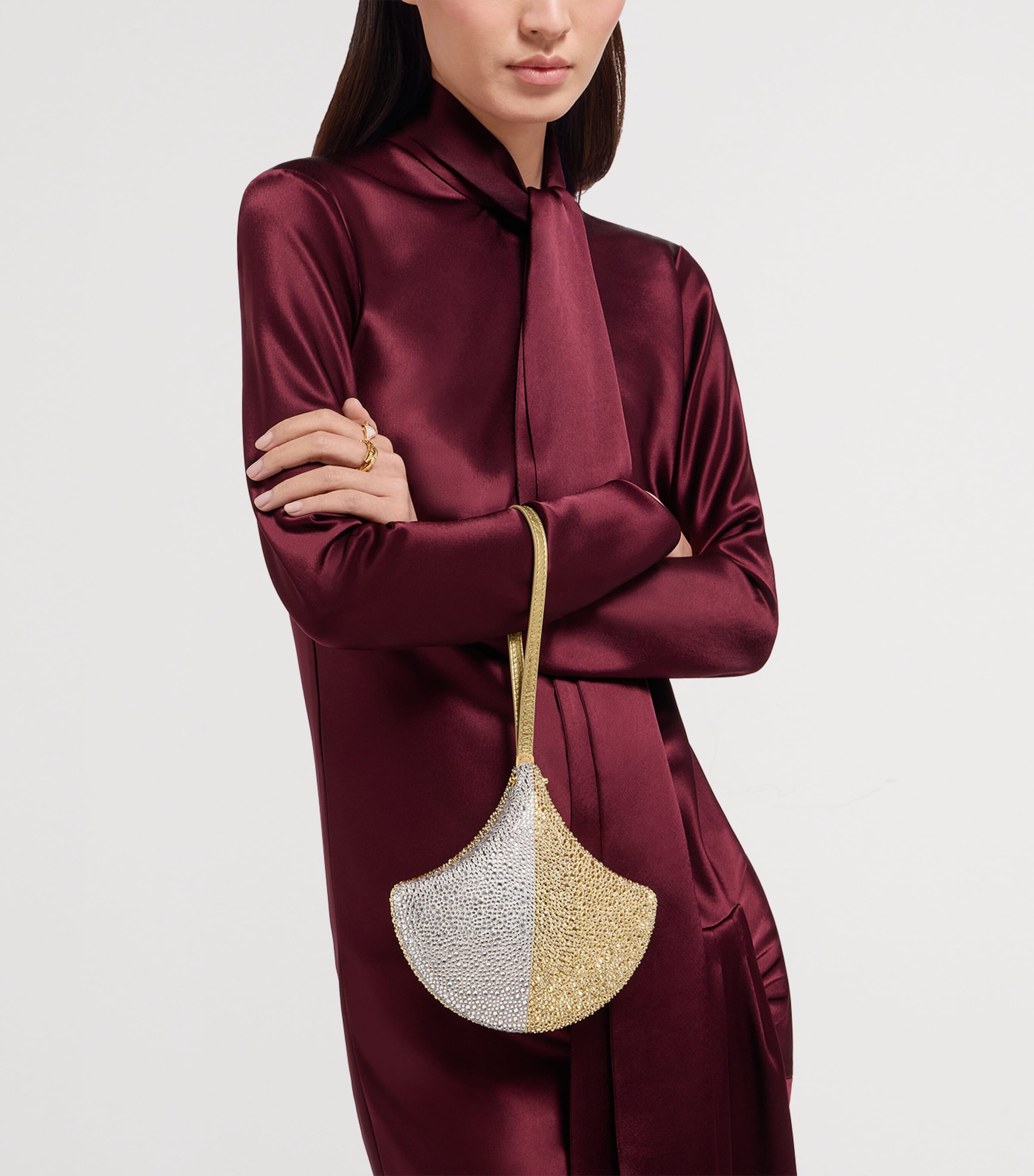 Crystal-Embellished Ginkgo Clutch Bag BEIGE MEDIUM Image 4