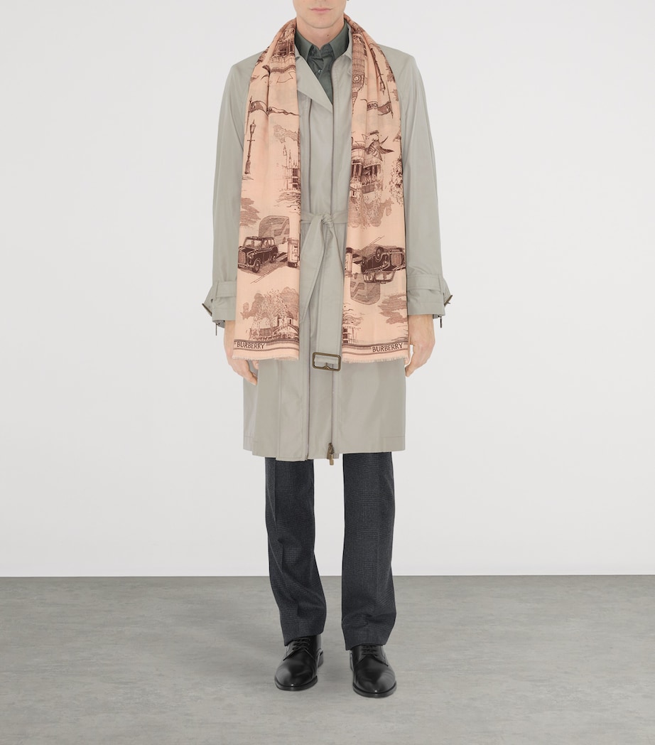 Burberry Wool-Silk London Landmarks Scarf Sepia Pink Image 4