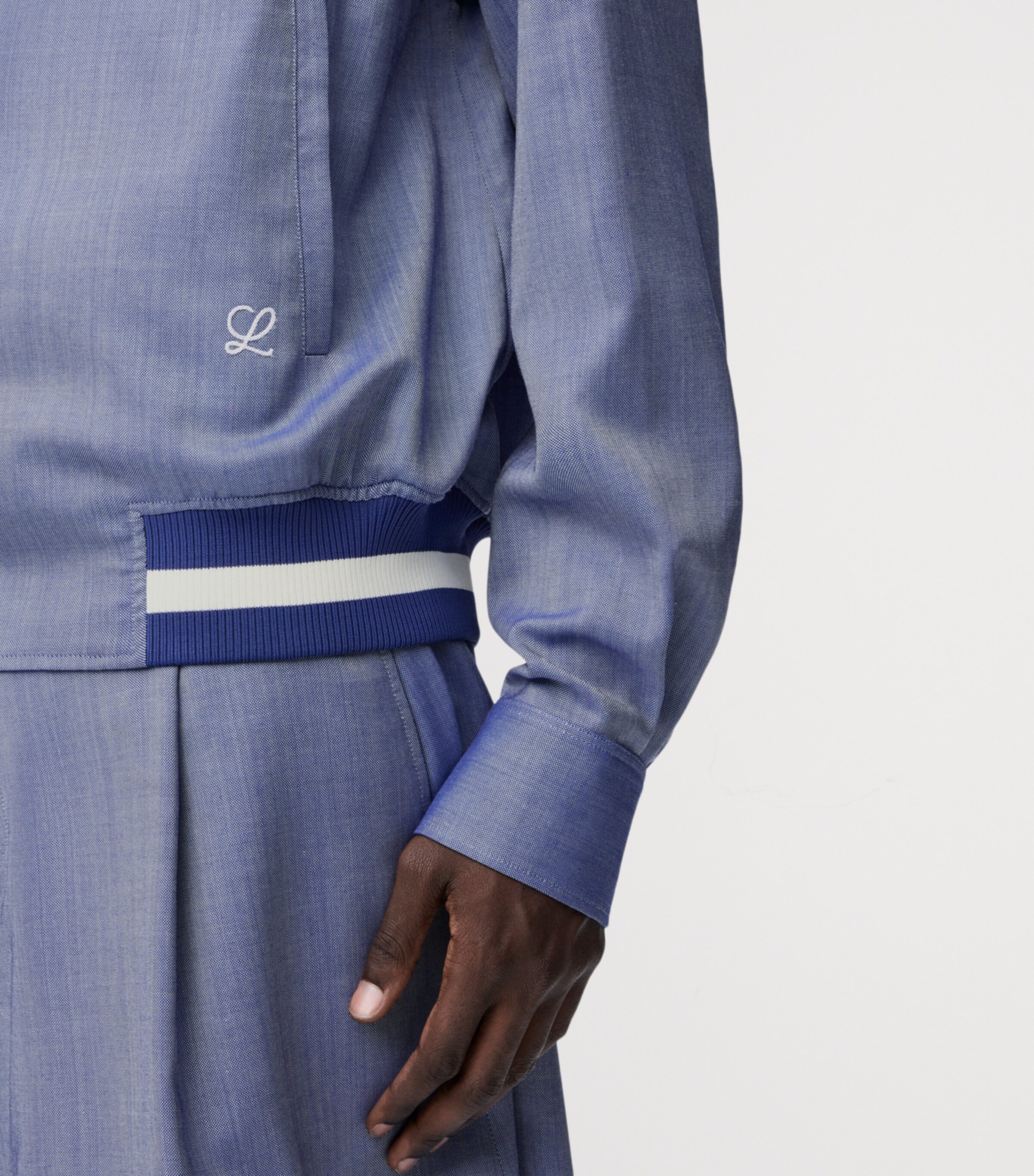 LOEWE Mens Wool-Blend Stripe-Trim Shirt Jacket Blue Image 5