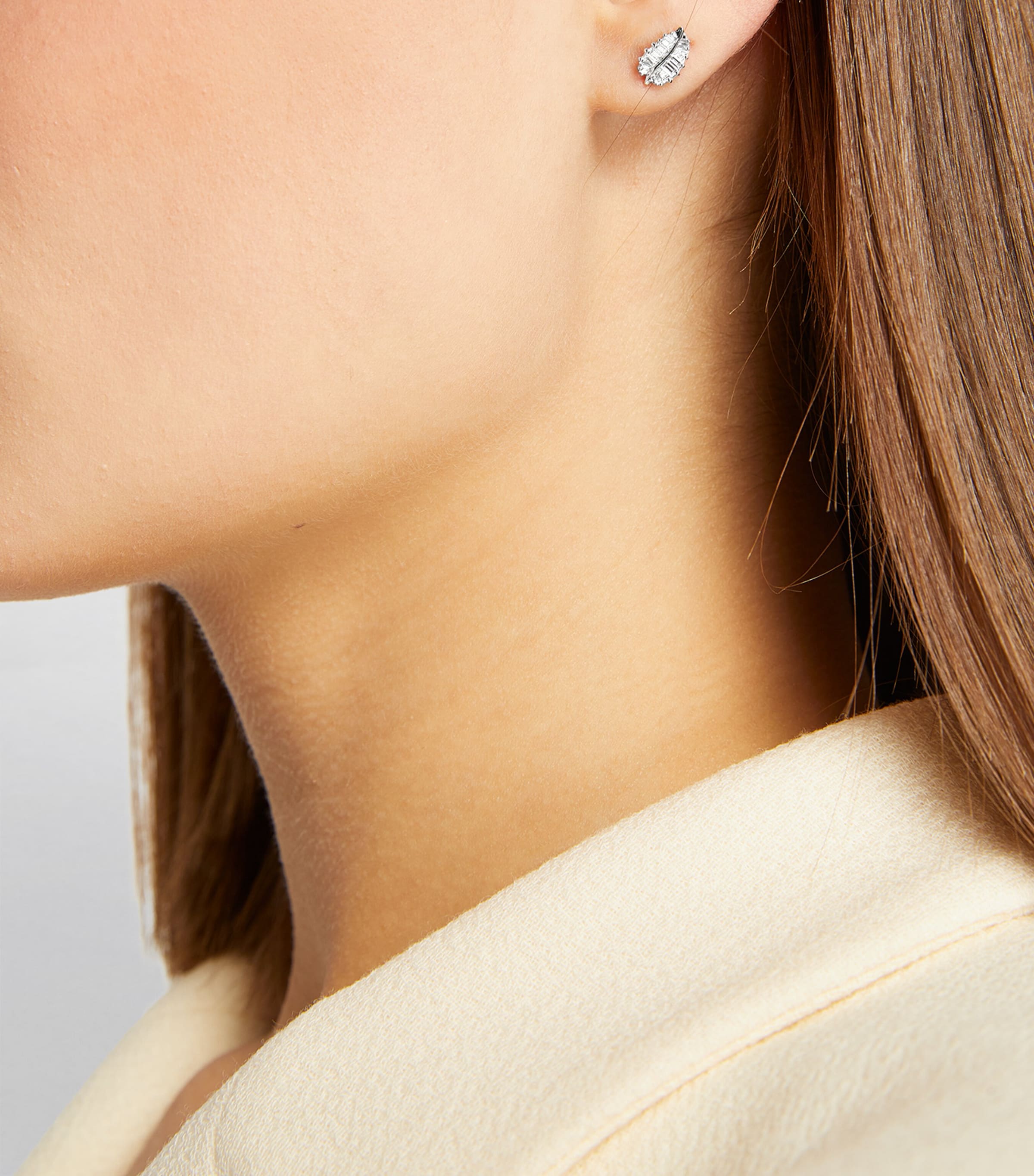 White Gold and Diamond Palm Leaf Stud Earrings WHITE GOLD Image 4