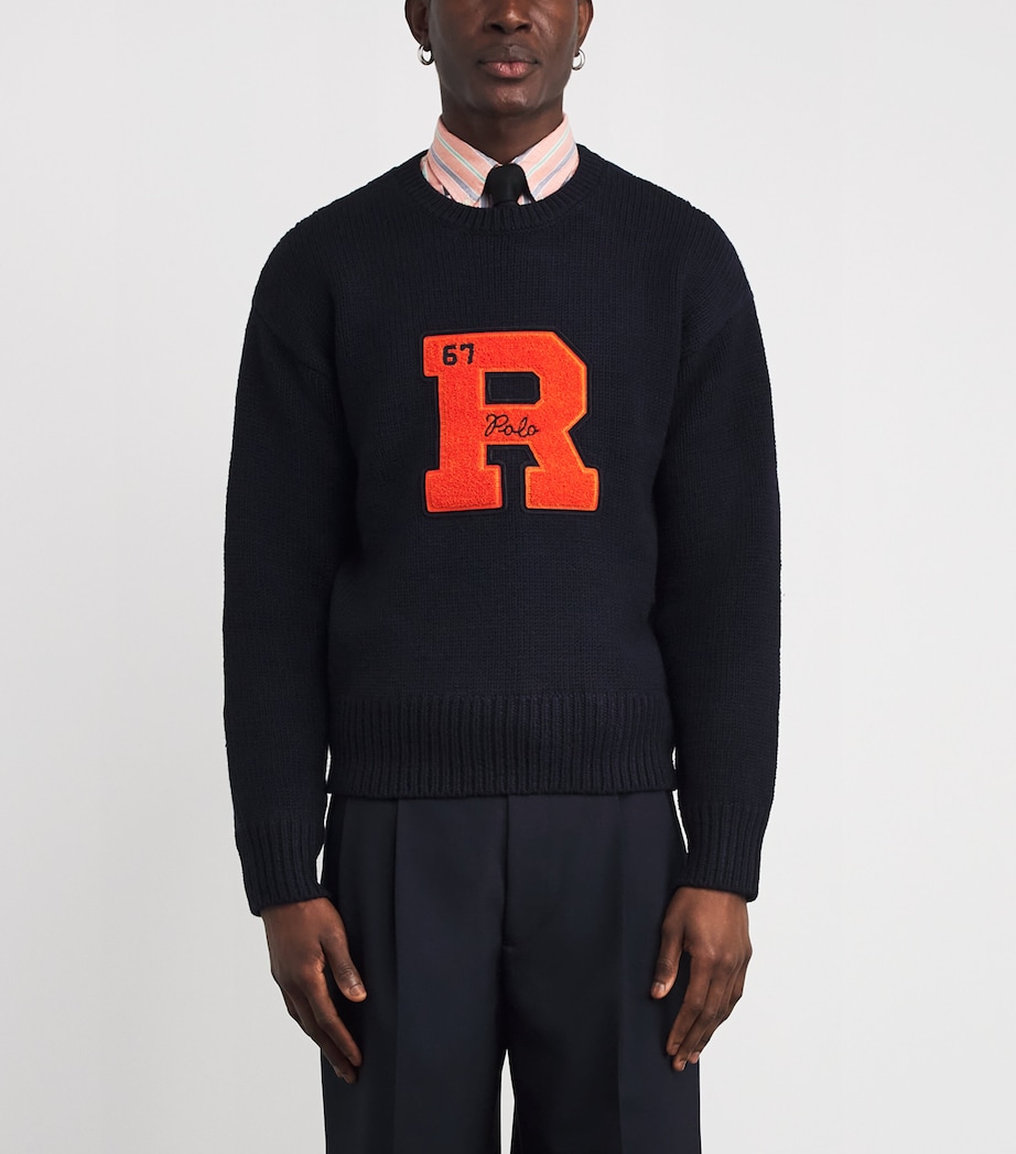 Wool Vintage Fit Letter Sweater BLUE Image 3