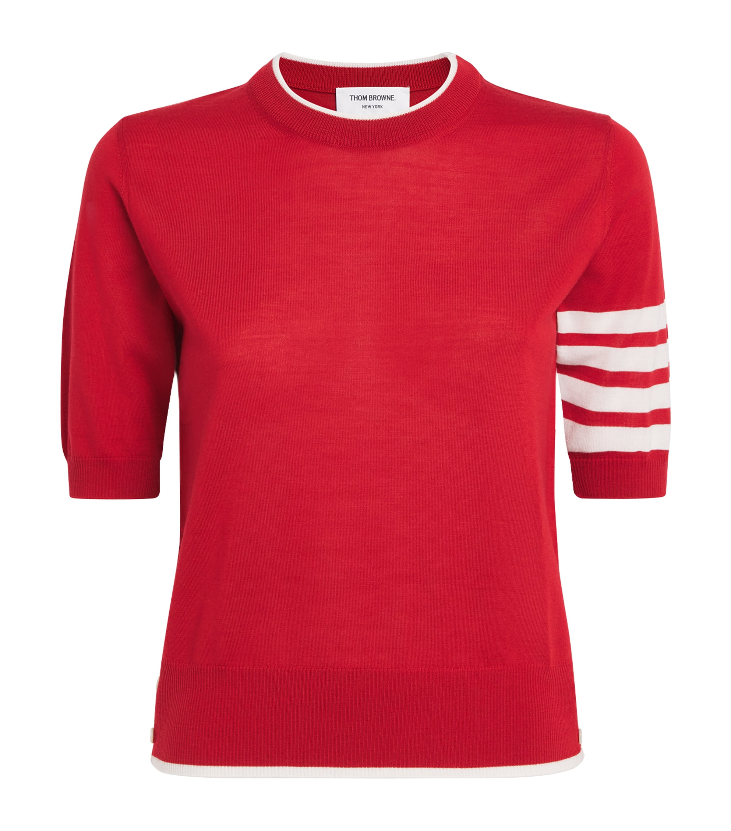 Thom Browne Womens Wool-Blend 4-Bar Short-Sleeve Sweater Red Image 1